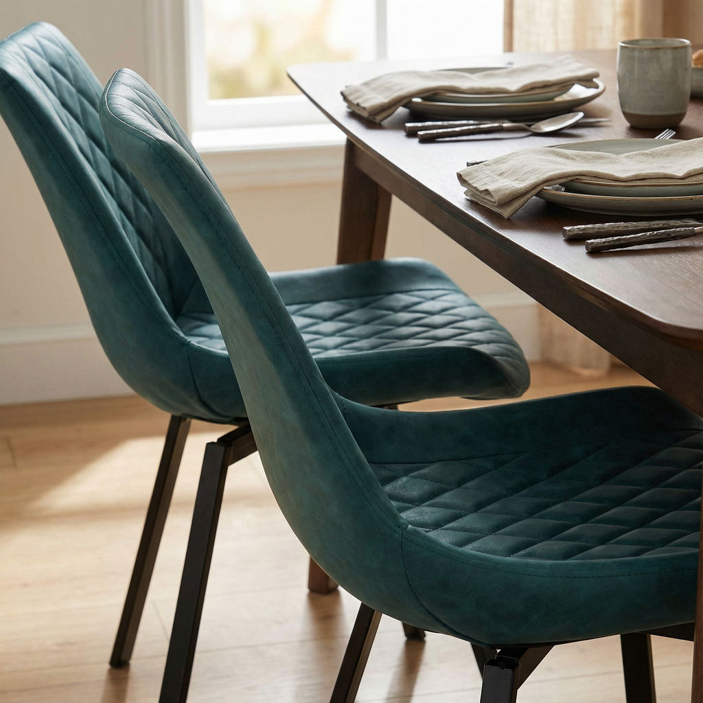 Azov Swivel Dining Chairs in Deep Aqua Faux Leather, Set of 2