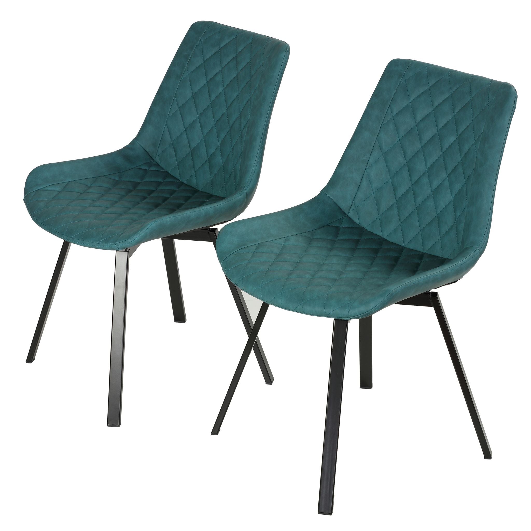 Azov Swivel Dining Chairs in Deep Aqua Faux Leather, Set of 2