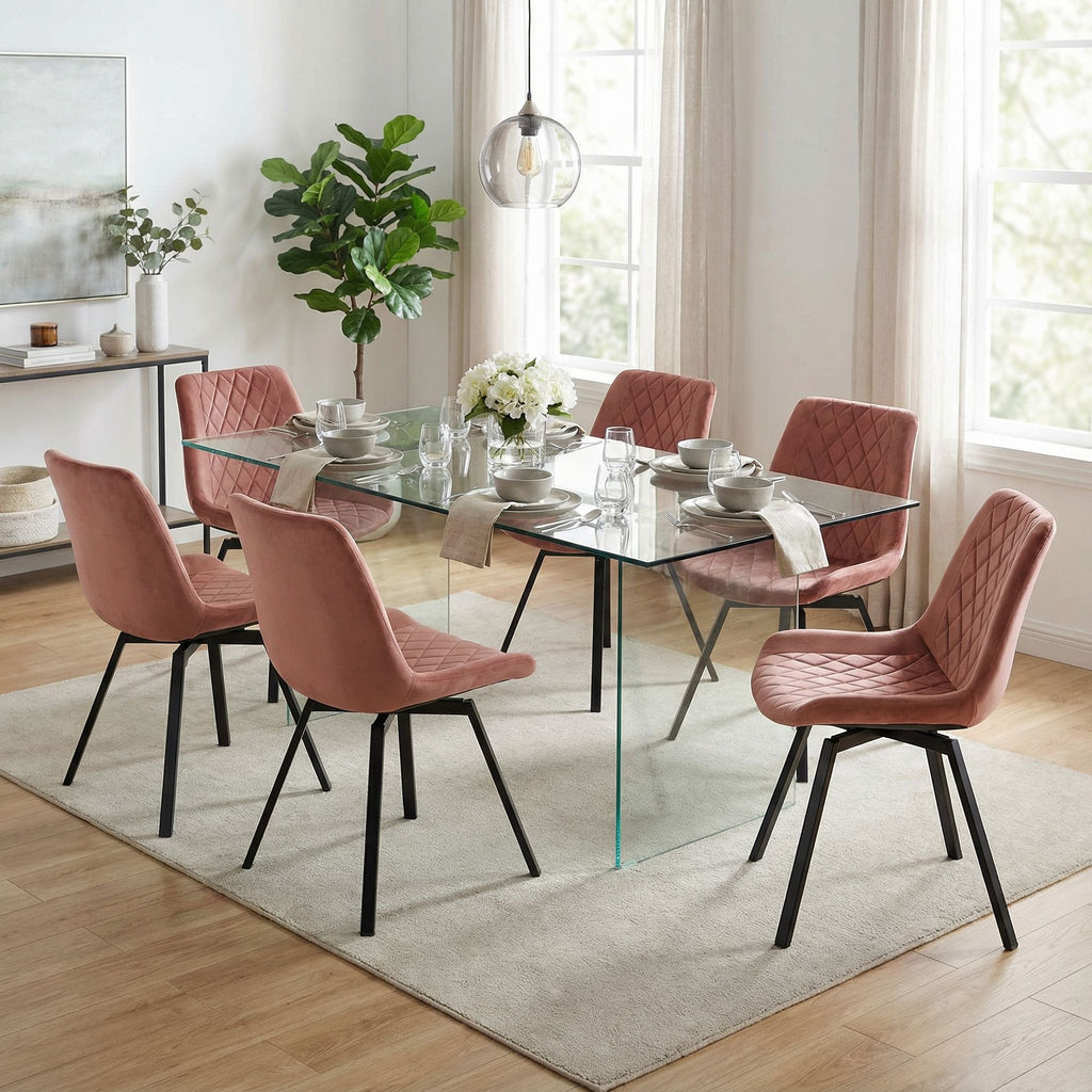Milani Swivel Dining Chairs in Blush Pink Velvet, Set of 2