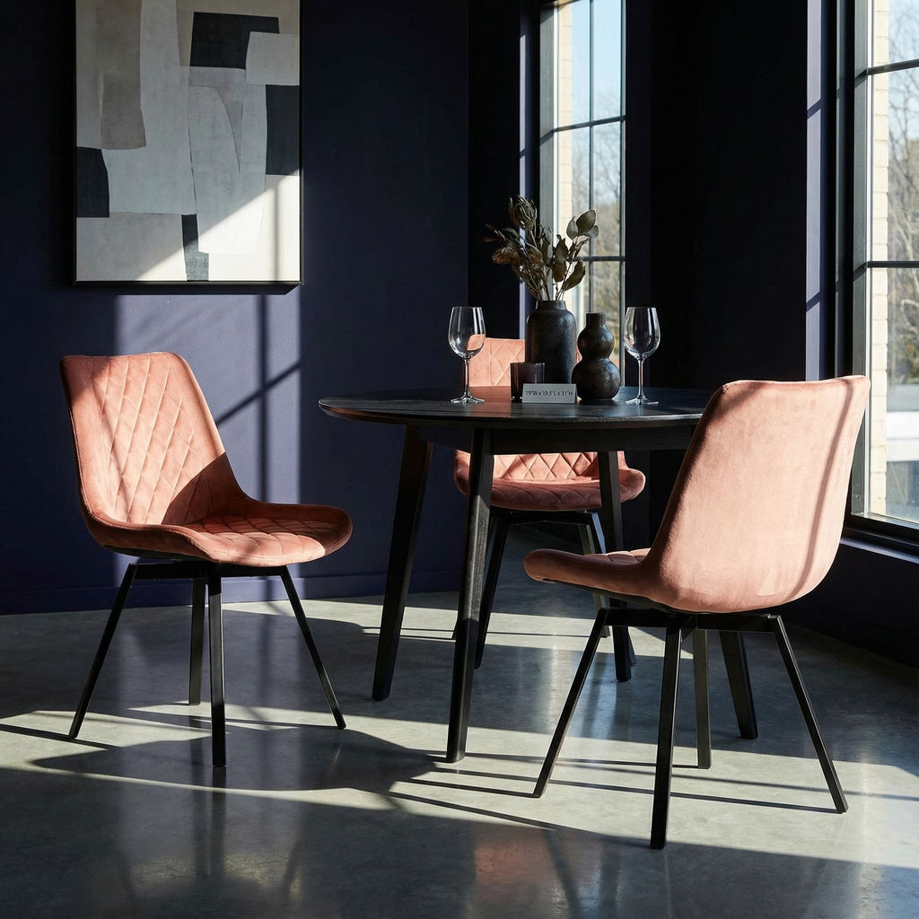 Milani Swivel Dining Chairs in Blush Pink Velvet, Set of 2