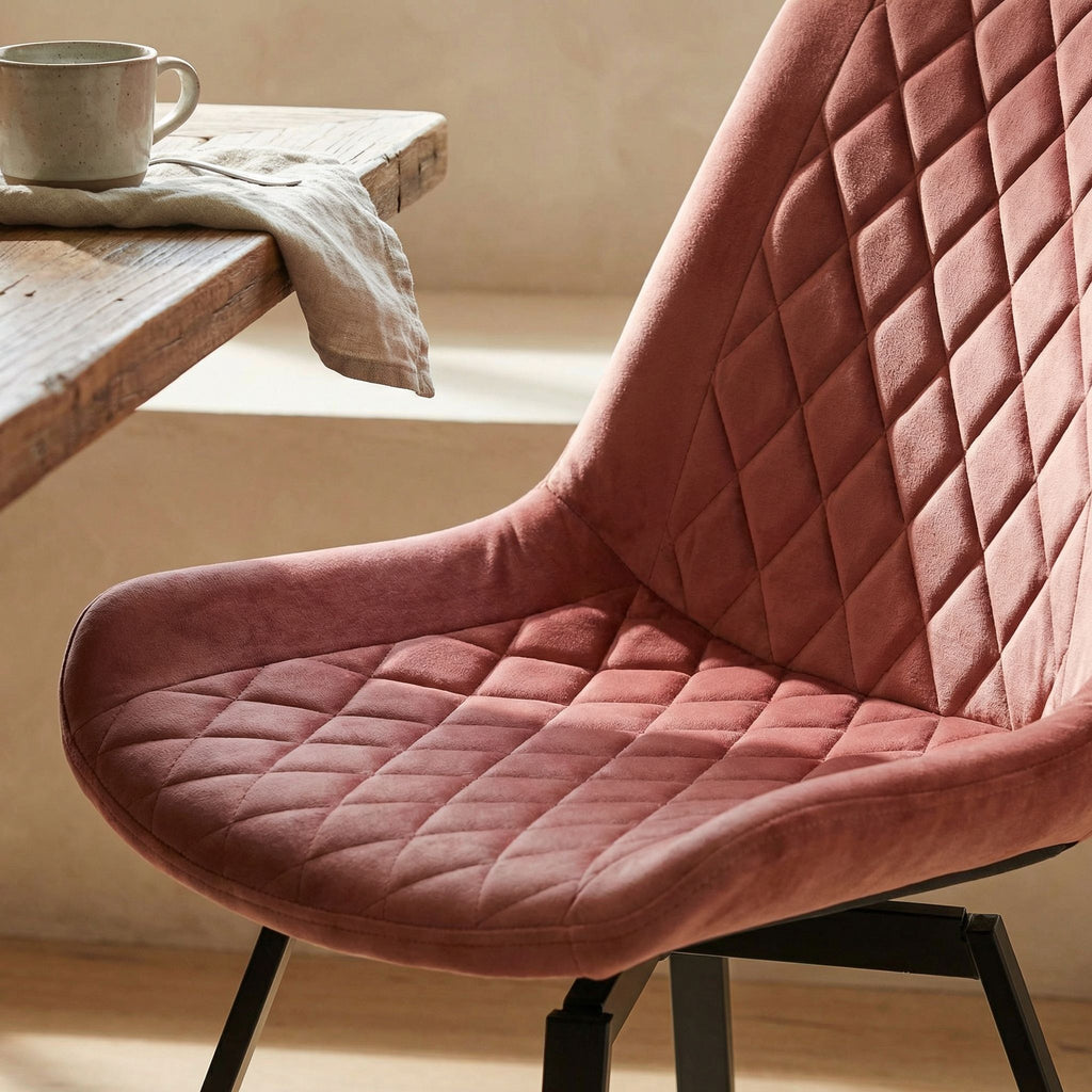 Milani Swivel Dining Chairs in Blush Pink Velvet, Set of 2