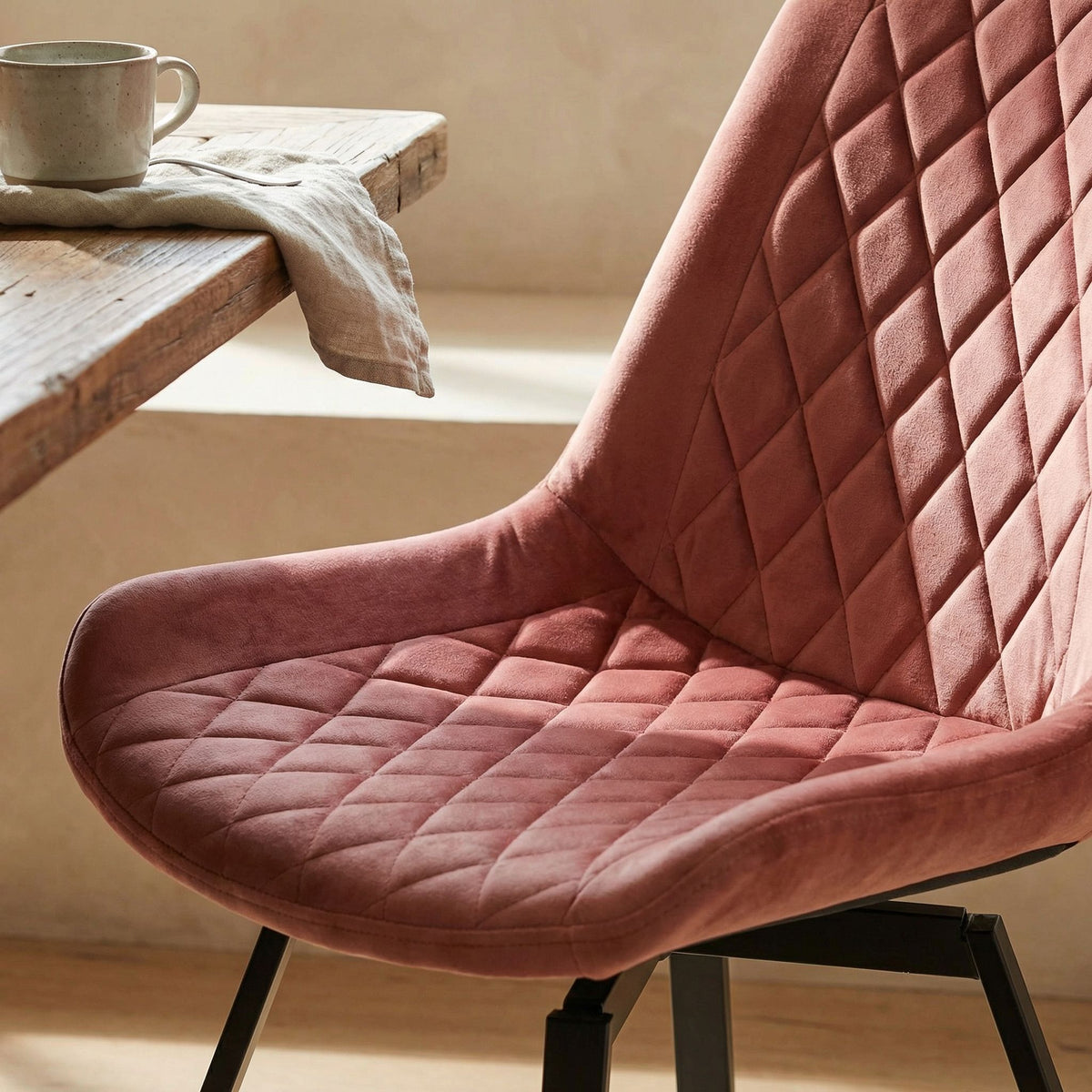 Milani Swivel Dining Chairs in Blush Pink Velvet, Set of 2