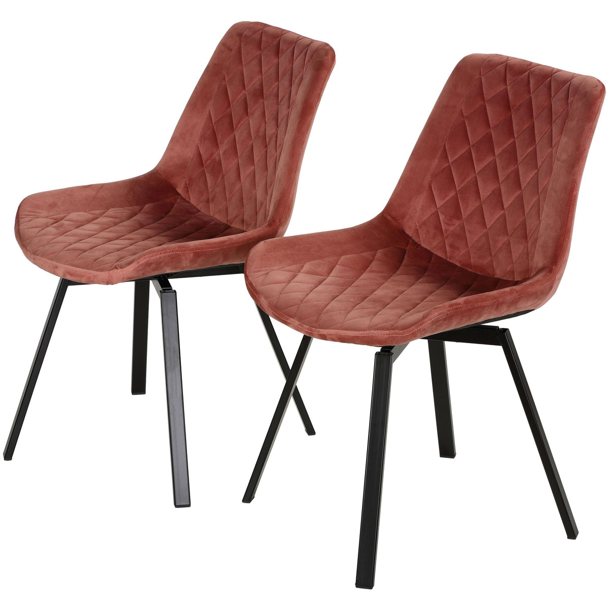 Milani Swivel Dining Chairs in Blush Pink Velvet, Set of 2