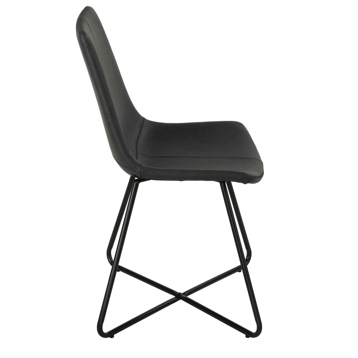 Tangier Dining Chair in Charcoal Black Faux Leather with Black Metal Legs(Set of 2)