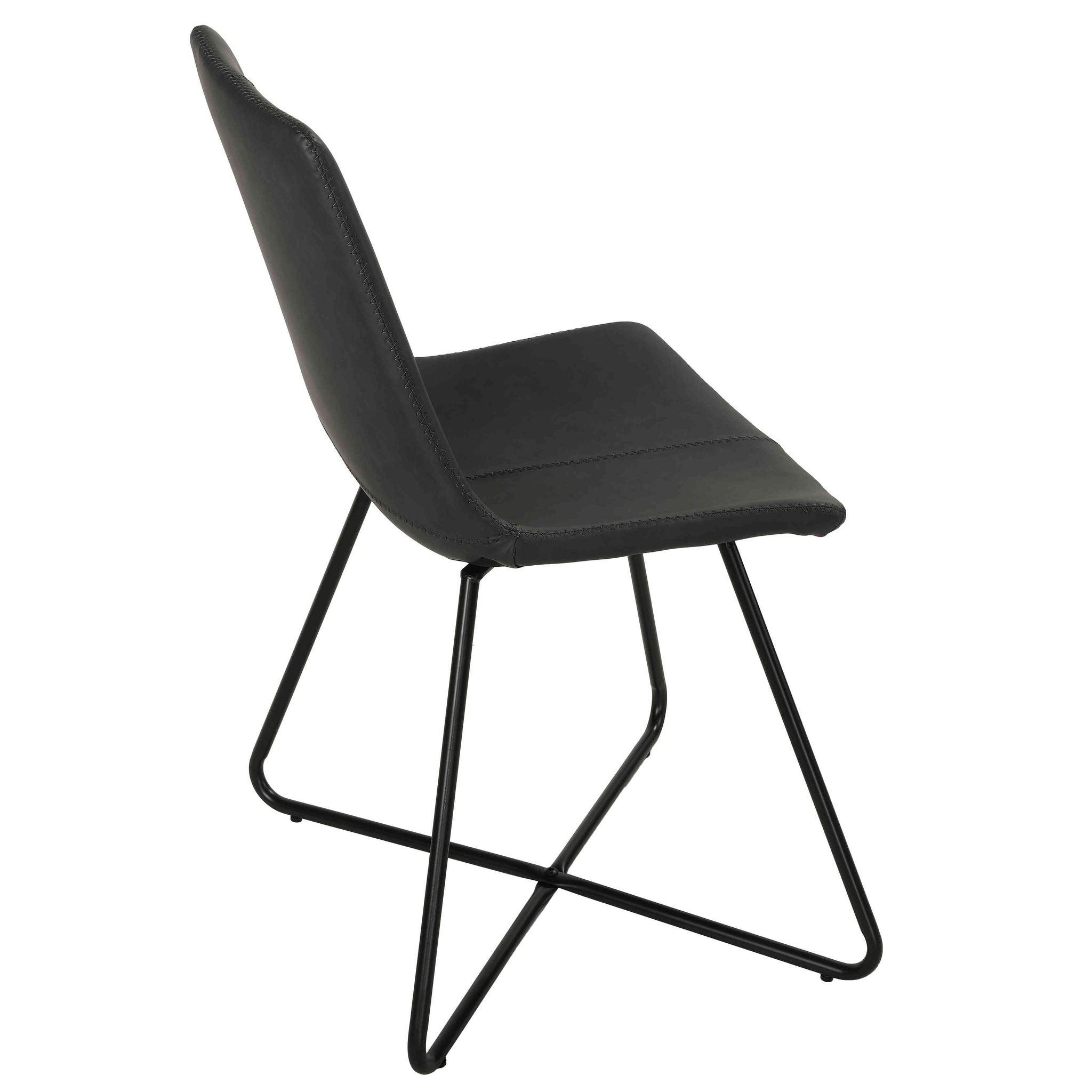 Tangier Dining Chair in Charcoal Black Faux Leather with Black Metal Legs(Set of 2)