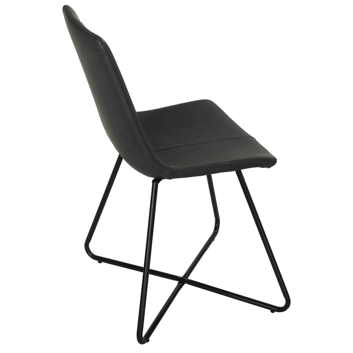 Tangier Dining Chair in Charcoal Black Faux Leather with Black Metal Legs(Set of 2)