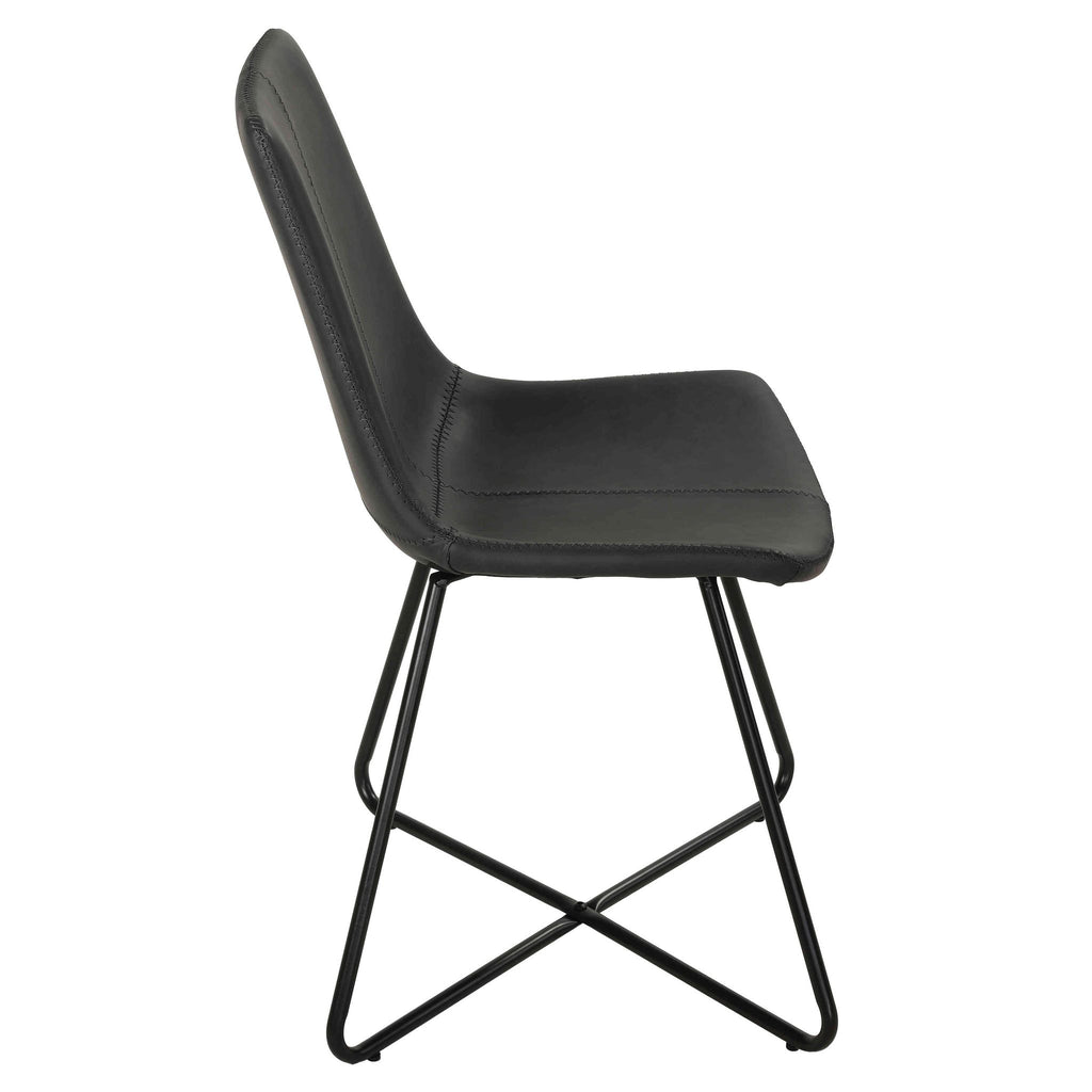 Tangier Dining Chair in Charcoal Black Faux Leather with Black Metal Legs(Set of 2)