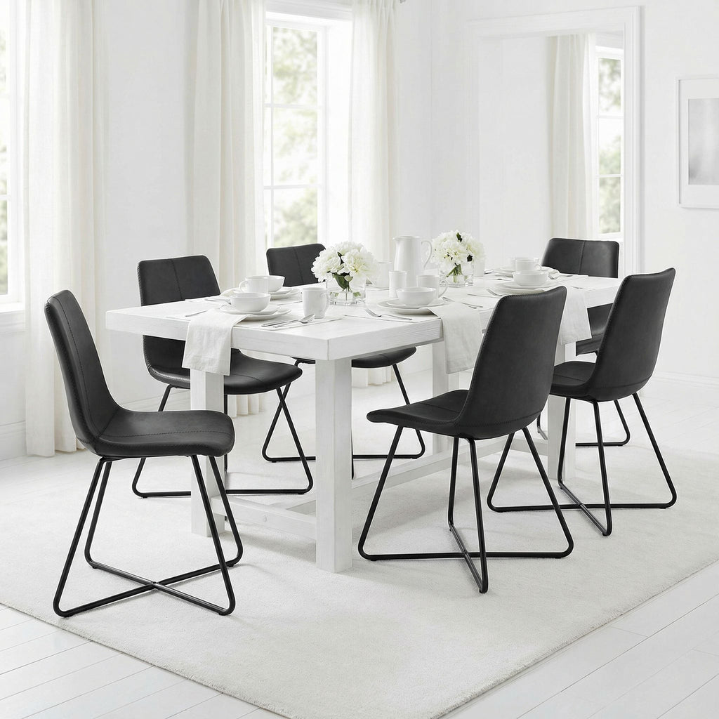 Tangier Dining Chair in Charcoal Black Faux Leather with Black Metal Legs(Set of 2)