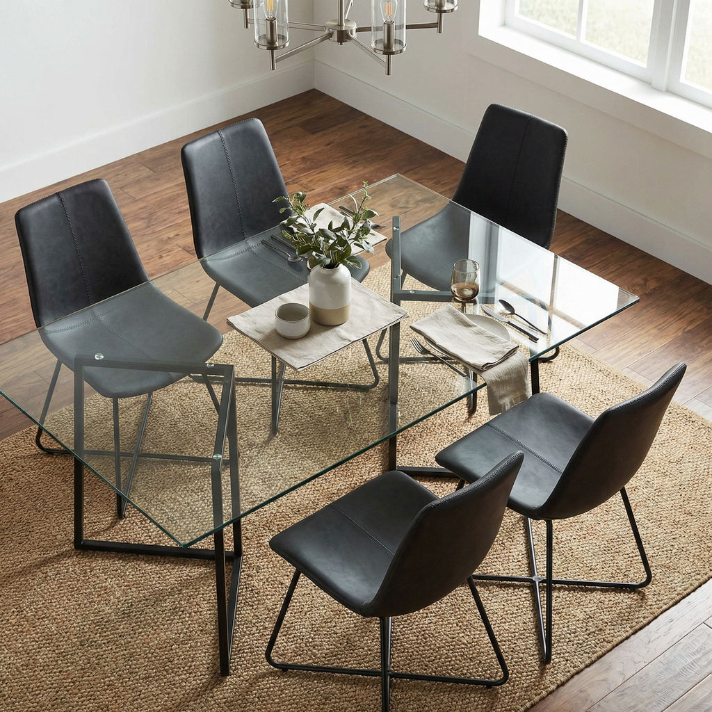 Tangier Dining Chair in Charcoal Black Faux Leather with Black Metal Legs(Set of 2)