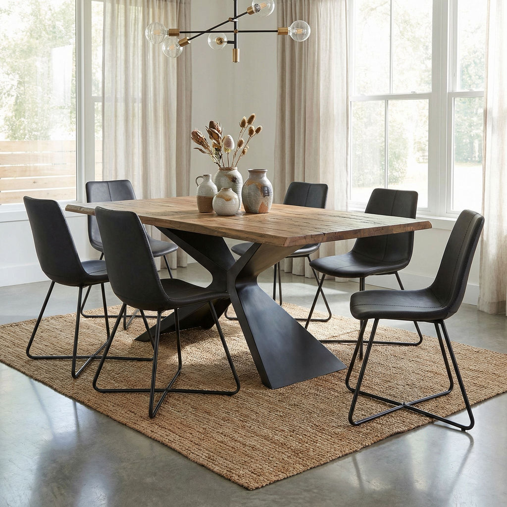 Tangier Dining Chair in Charcoal Black Faux Leather with Black Metal Legs(Set of 2)