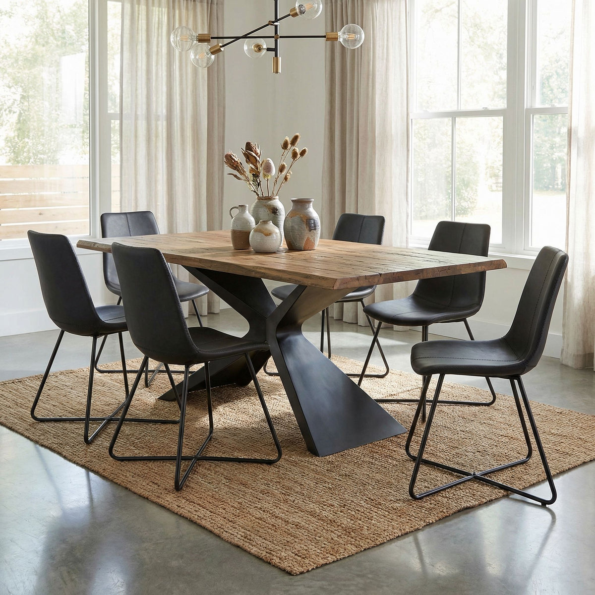Tangier Dining Chair in Charcoal Black Faux Leather with Black Metal Legs(Set of 2)