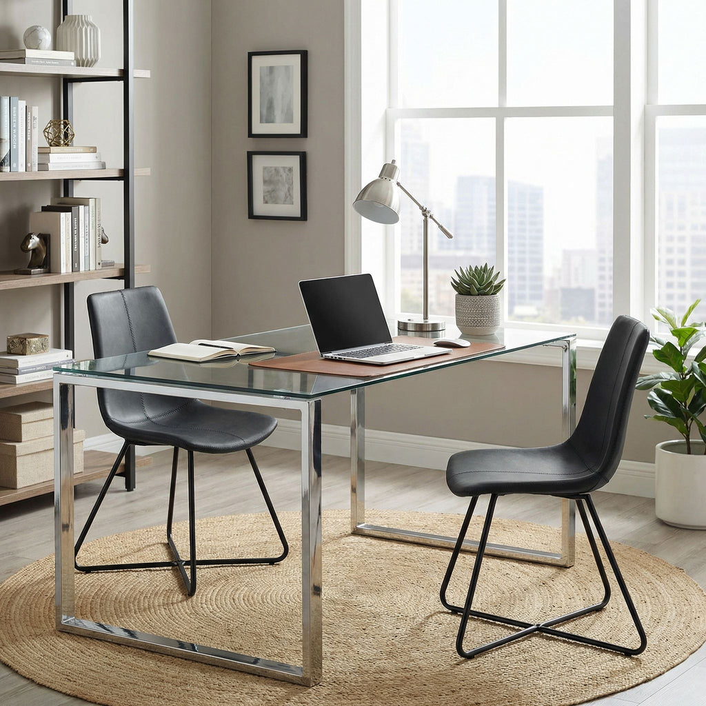 Tangier Dining Chair in Charcoal Black Faux Leather with Black Metal Legs(Set of 2)