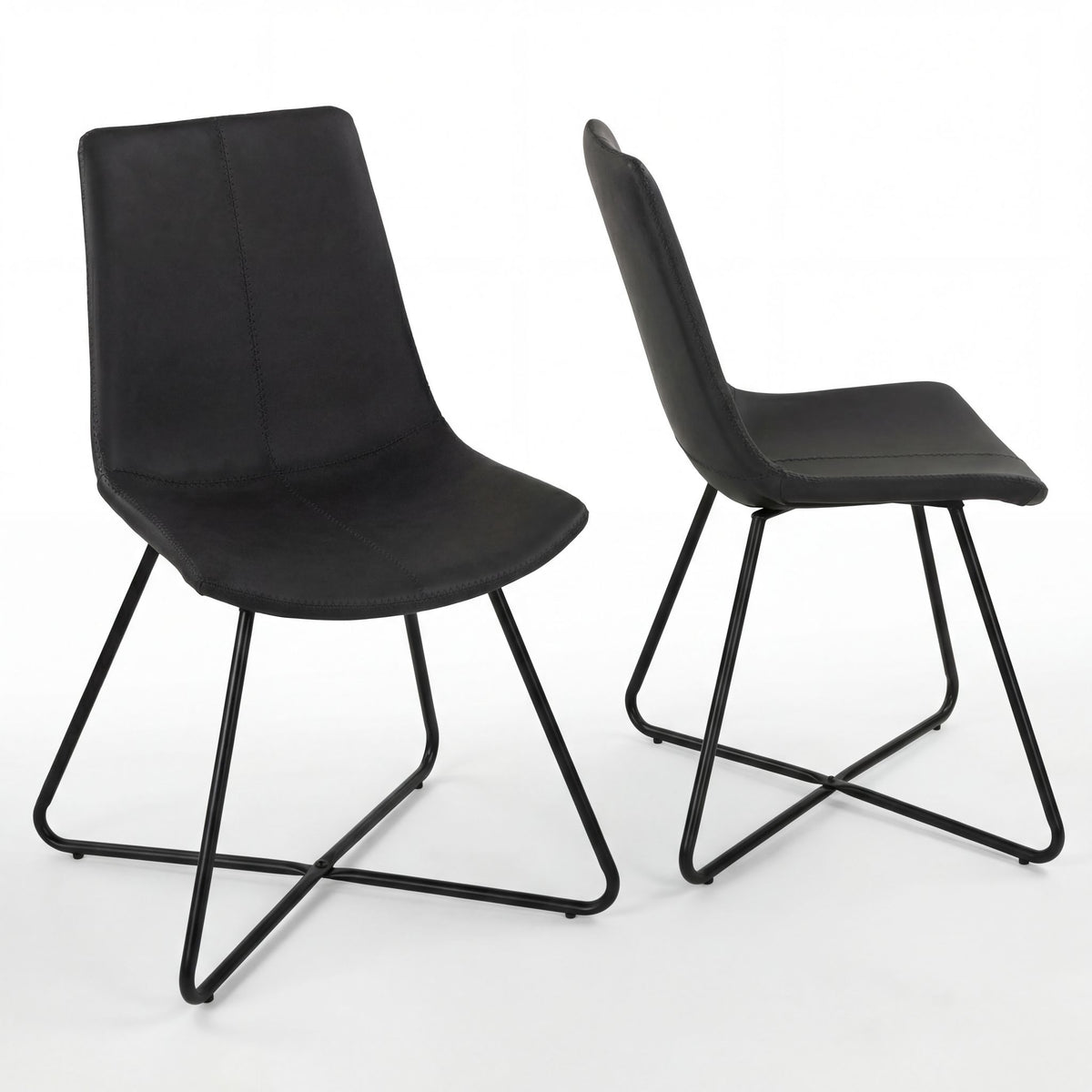 Tangier Dining Chair in Charcoal Black Faux Leather with Black Metal Legs(Set of 2)