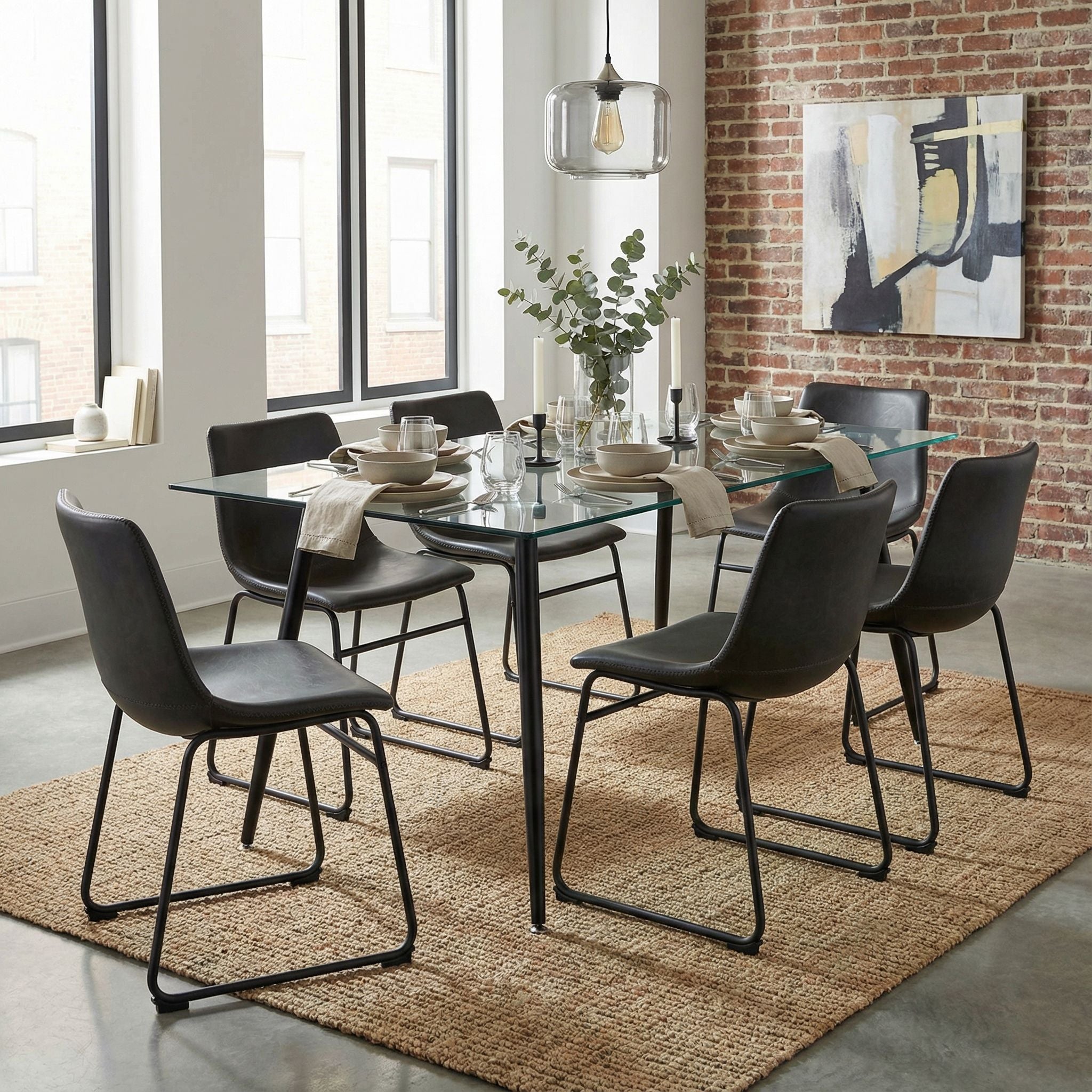 Casablanca Dining Chair in Chalkboard Black Faux Leather (Set of 2)