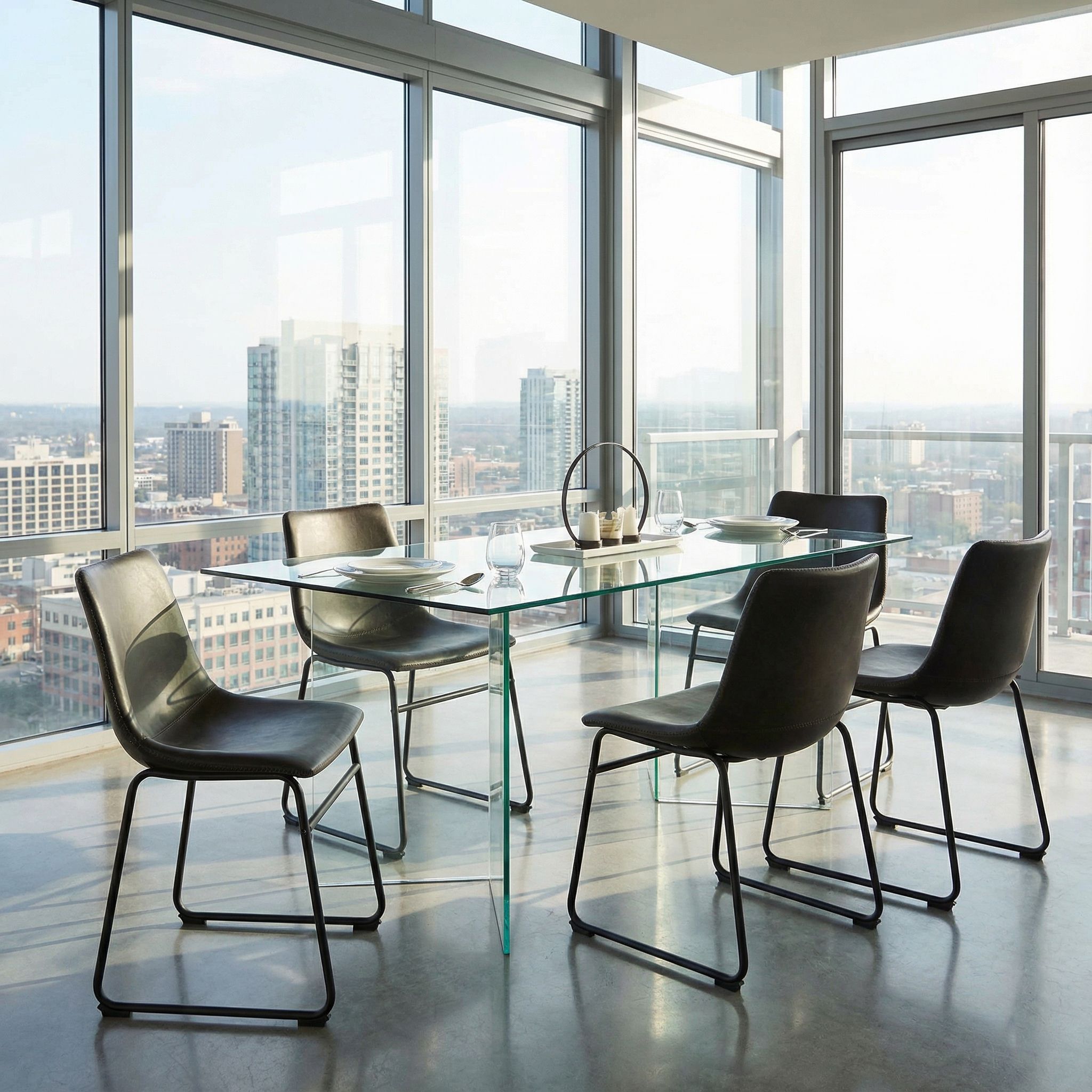 Casablanca Dining Chair in Chalkboard Black Faux Leather (Set of 2)