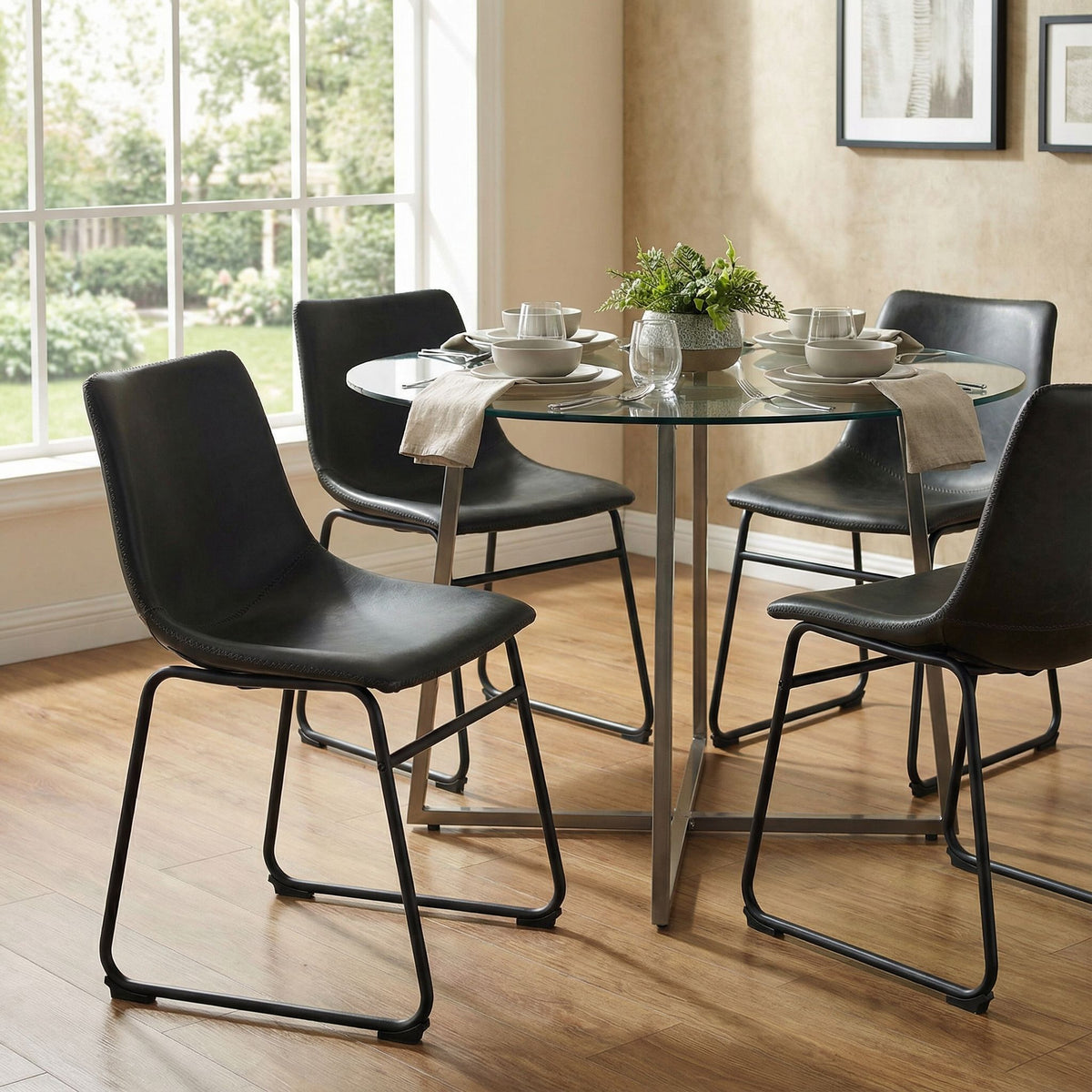 Casablanca Dining Chair in Chalkboard Black Faux Leather (Set of 2)