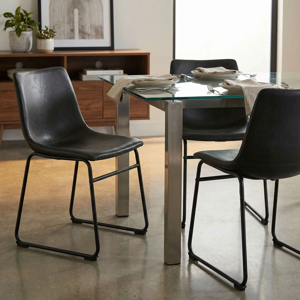 Casablanca Dining Chair in Chalkboard Black Faux Leather (Set of 2)