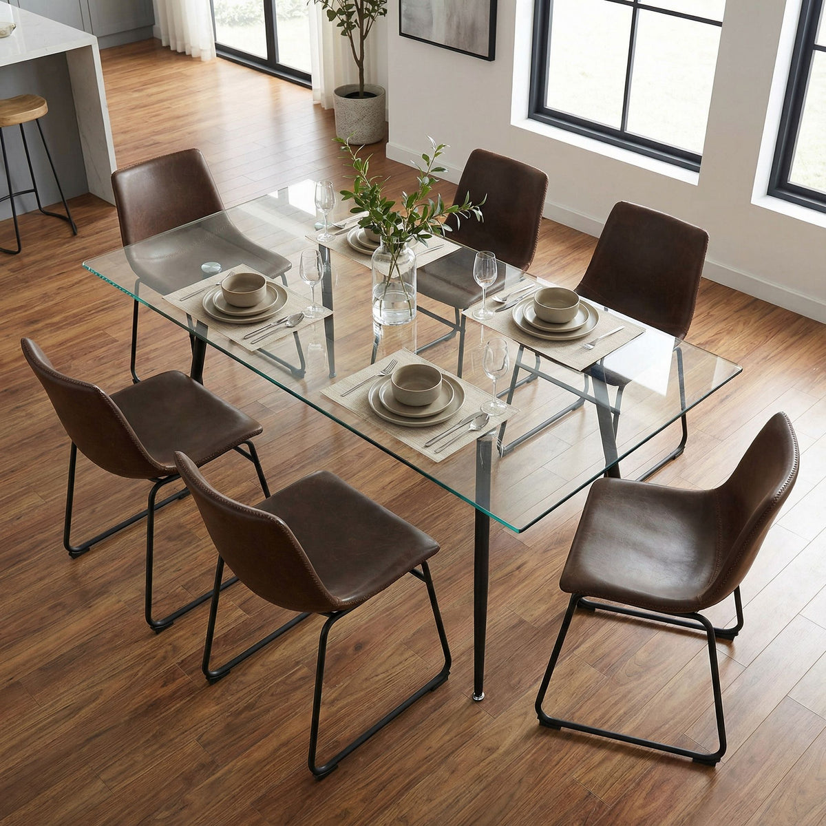 Casablanca Dining Chair in Distressed Coffee Brown Faux Leather (Set of 2)