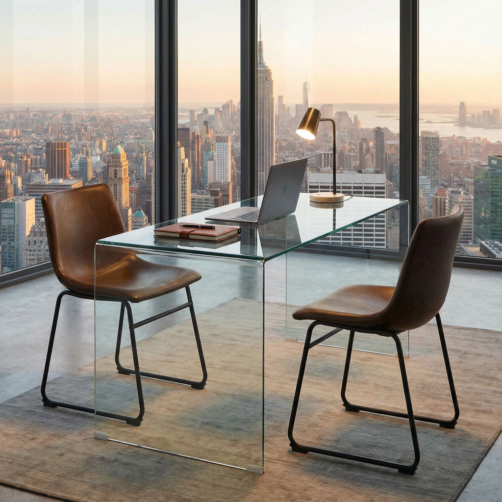 Casablanca Dining Chair in Distressed Coffee Brown Faux Leather (Set of 2)