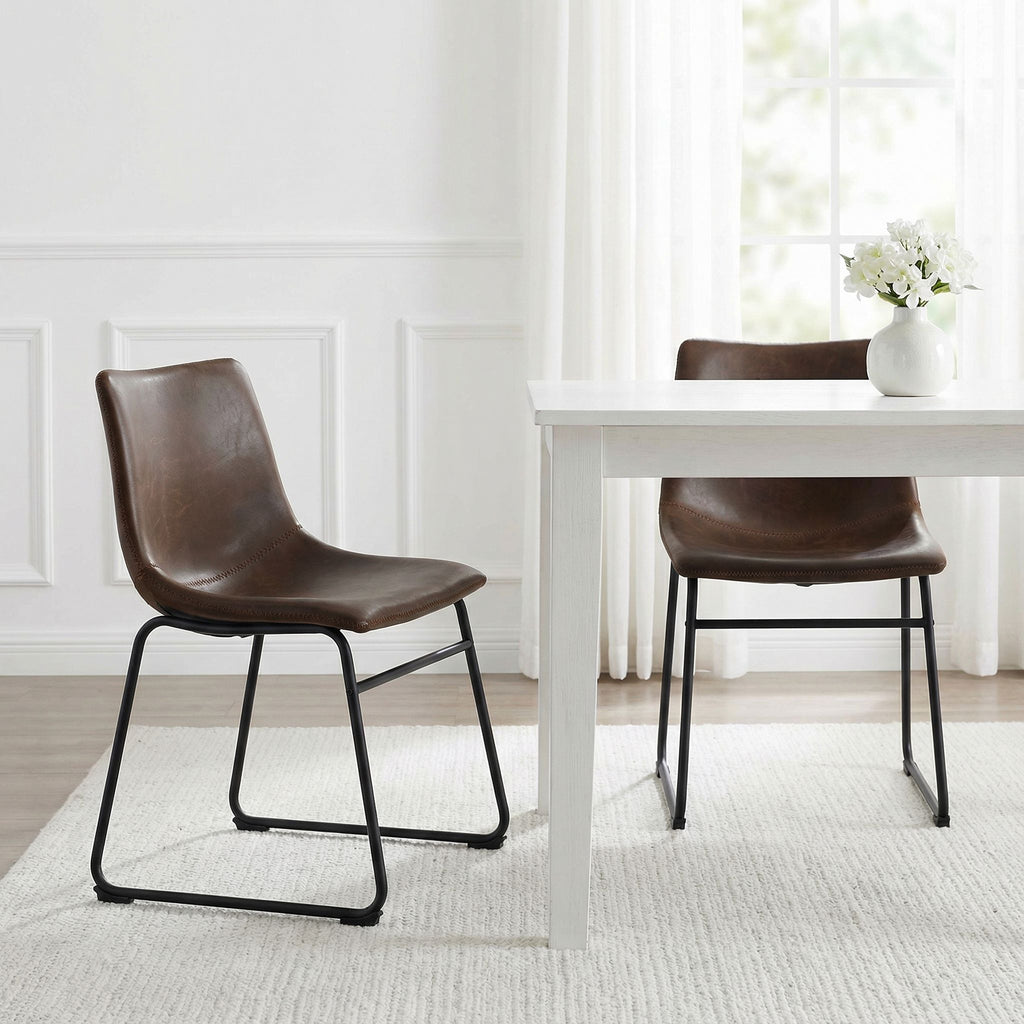 Casablanca Dining Chair in Distressed Coffee Brown Faux Leather (Set of 2)