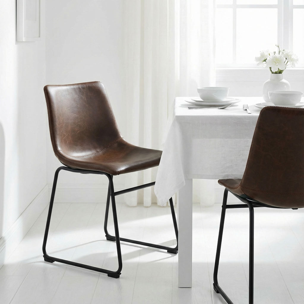 Casablanca Dining Chair in Distressed Coffee Brown Faux Leather (Set of 2)