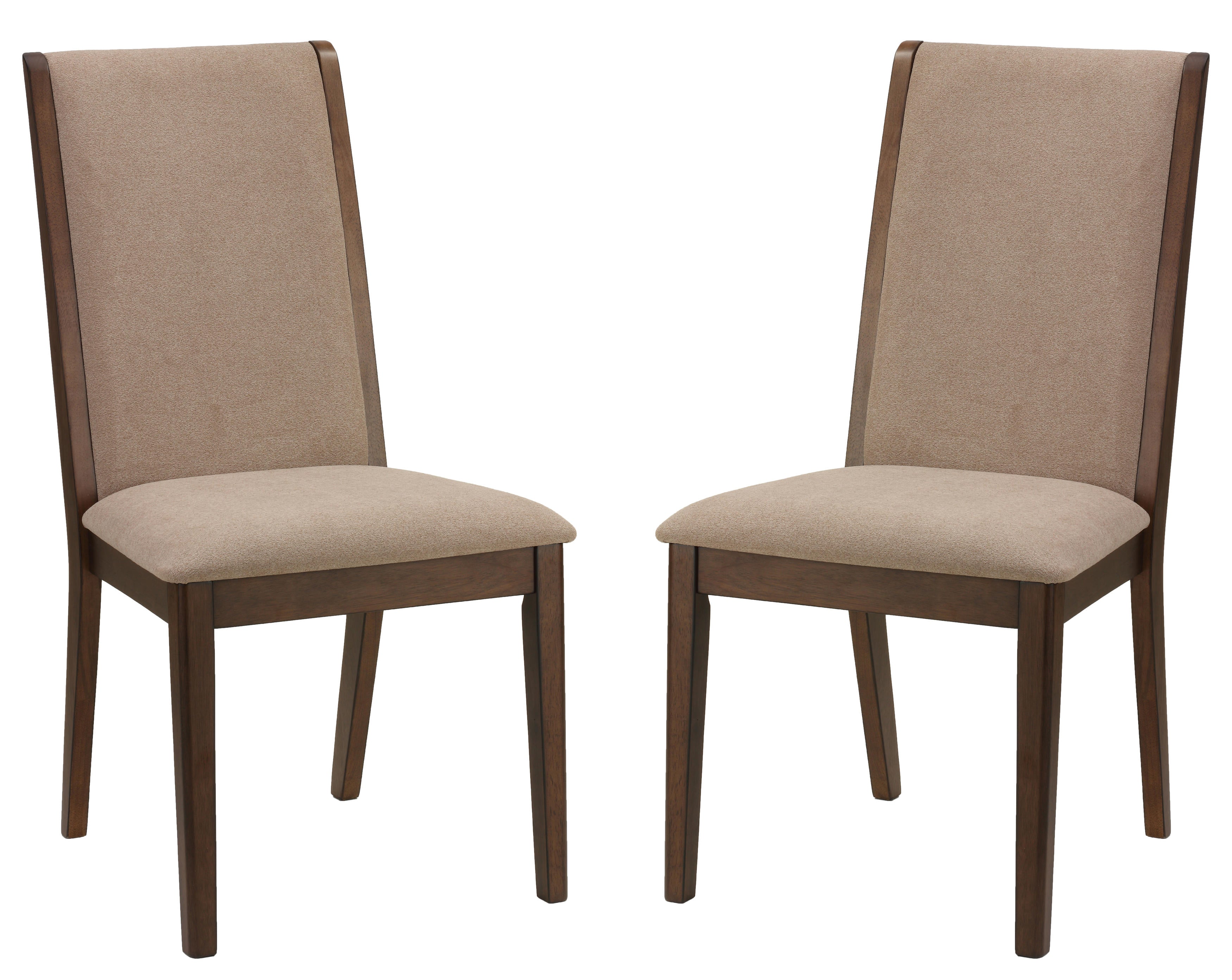 Dining Side Chairs "Kendall" in Walnut Color with Truffle Taupe Fabric (Set of 2)