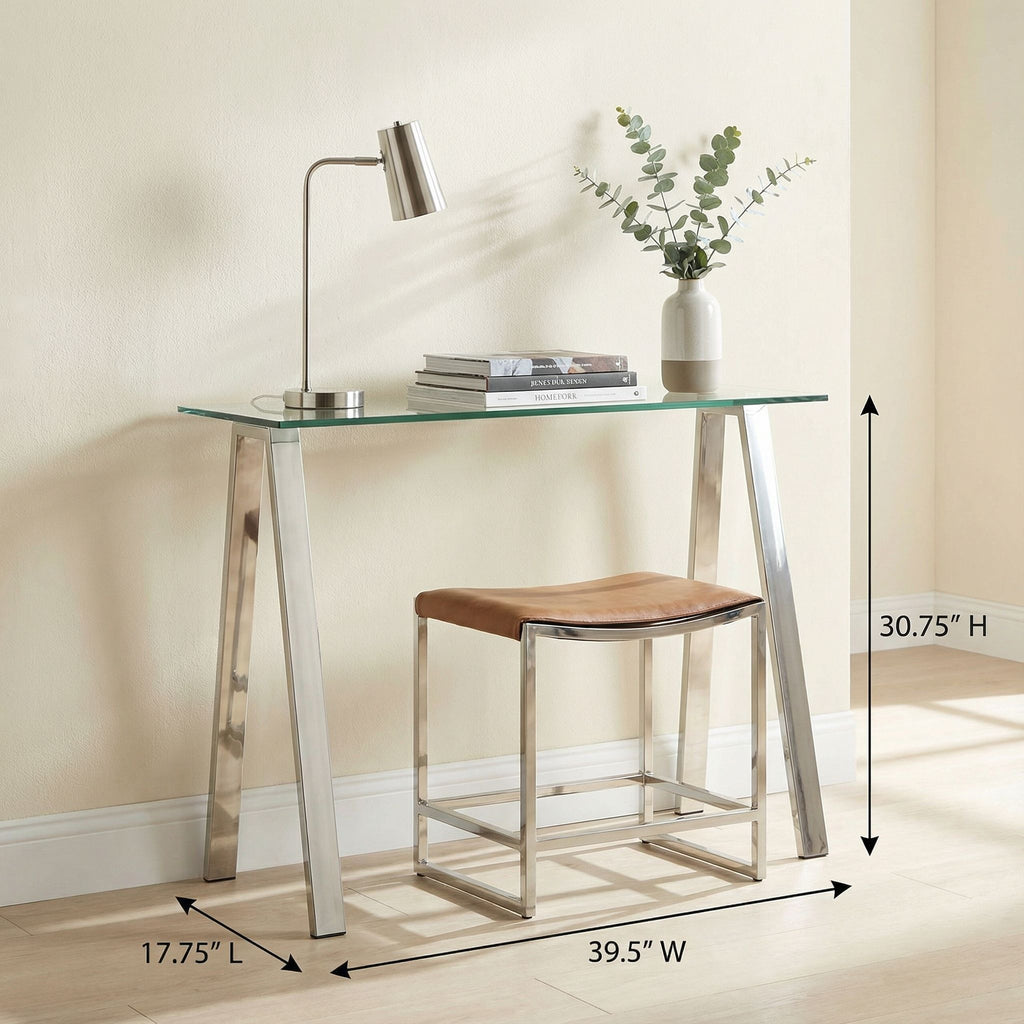 Trixie Glass Top Desk / Console Table with Stainless Steel Frame