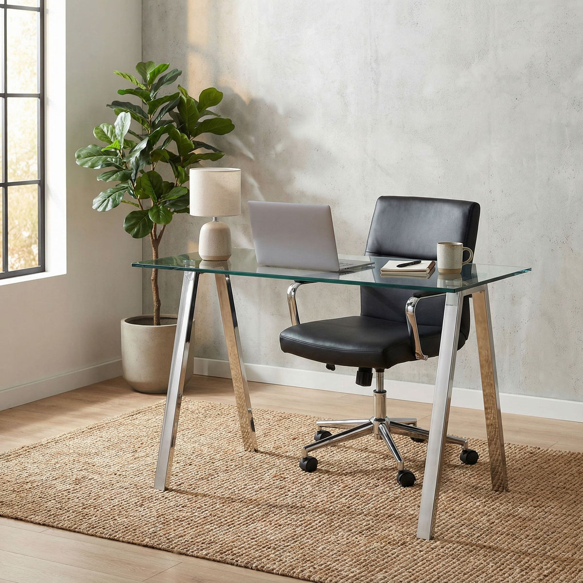 Trixie Glass Top Desk / Console Table with Stainless Steel Frame