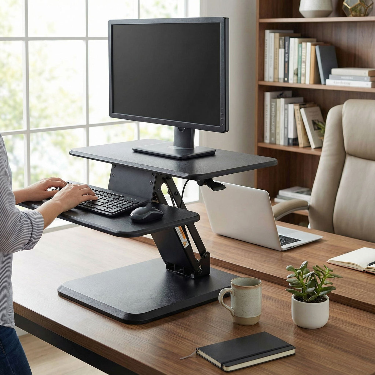 Orbit Sit to Stand Adjustable Desktop Converter Monitor Stand, Black