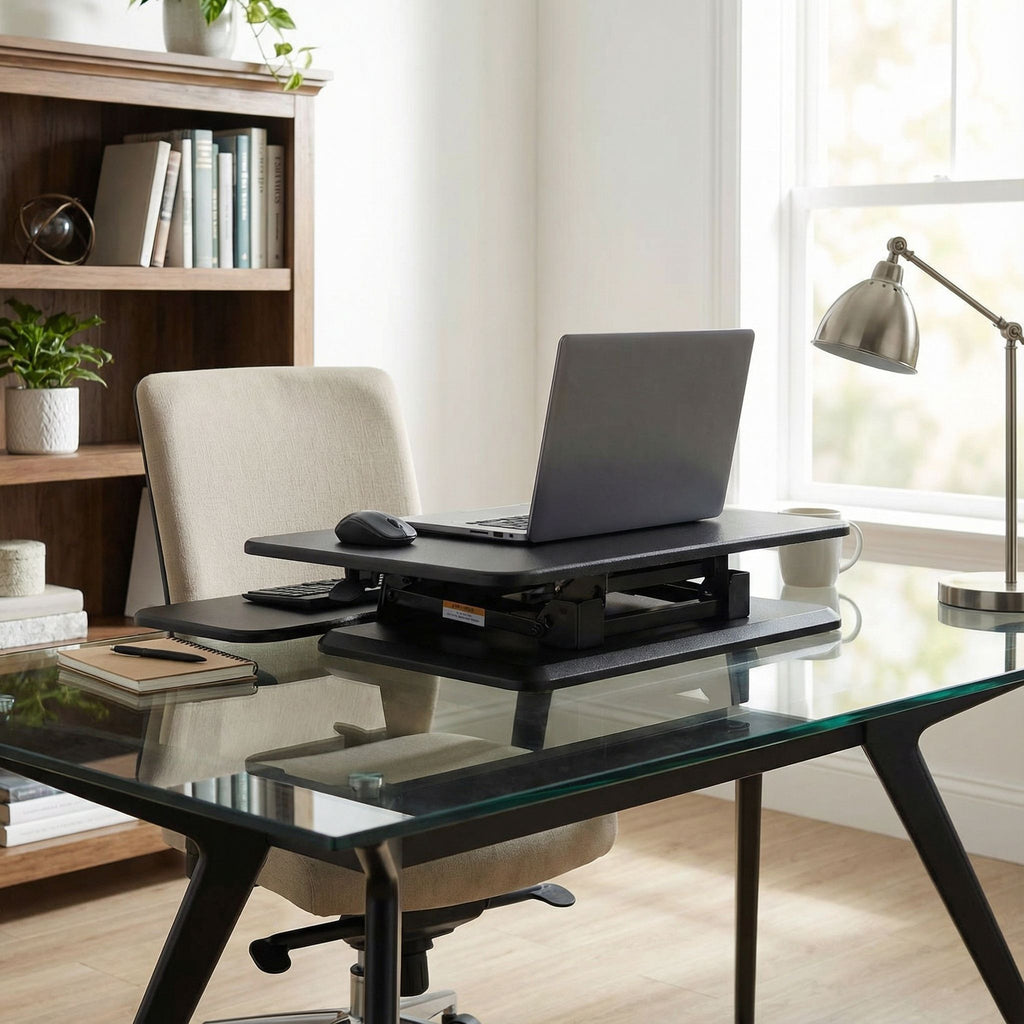 Orbit Sit to Stand Adjustable Desktop Converter Monitor Stand, Black