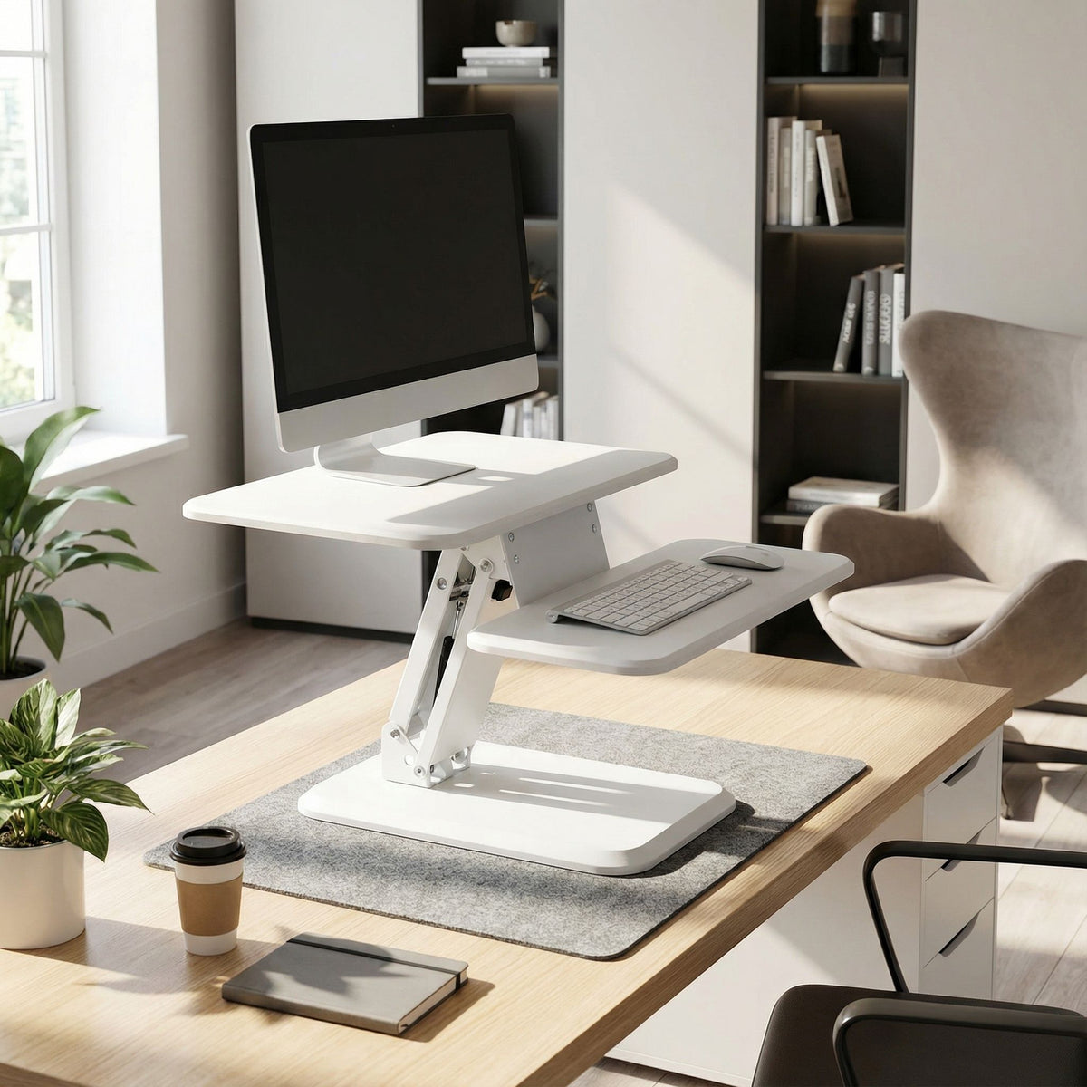 Orbit Sit to Stand Adjustable Desktop Converter Monitor Stand, White