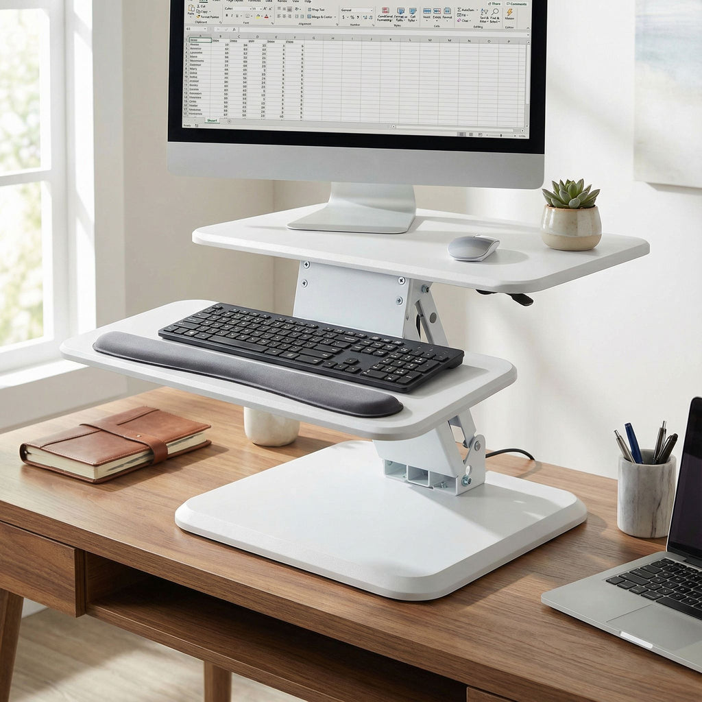 Orbit Sit to Stand Adjustable Desktop Converter Monitor Stand, White