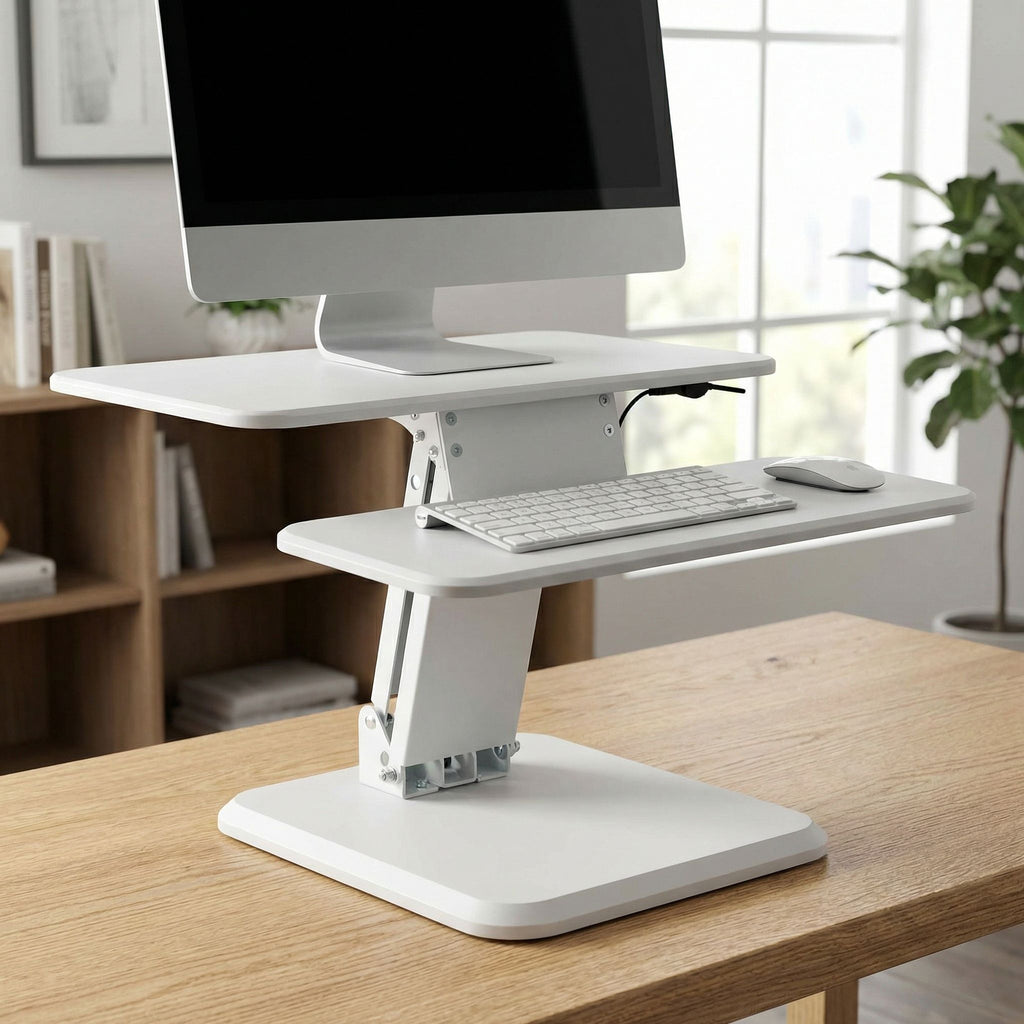Orbit Sit to Stand Adjustable Desktop Converter Monitor Stand, White