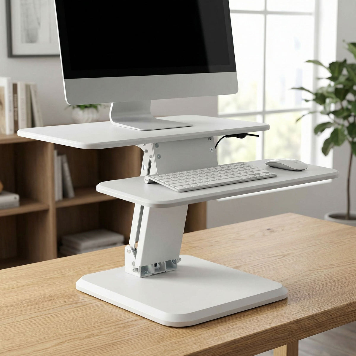 Orbit Sit to Stand Adjustable Desktop Converter Monitor Stand, White