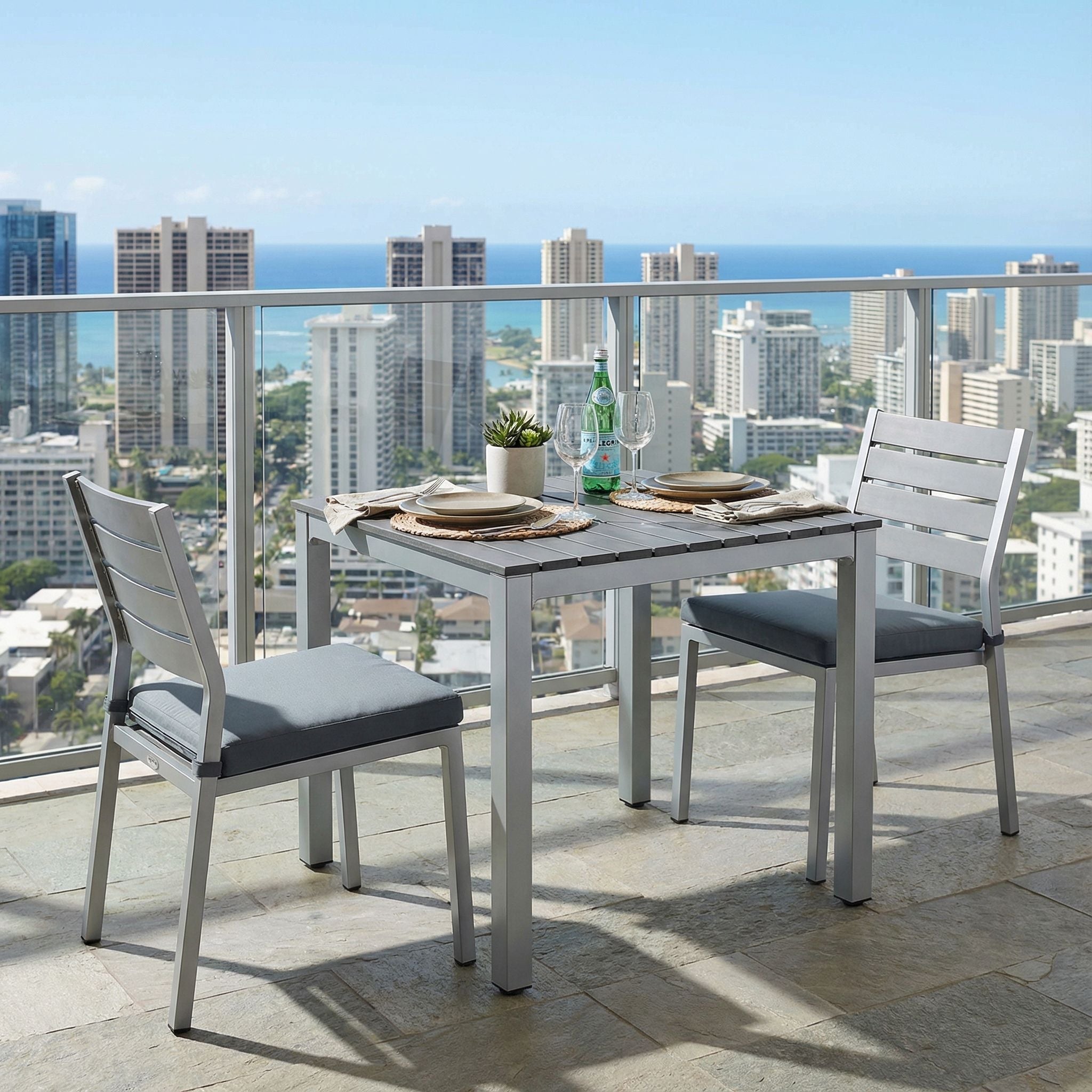 Jaxon Aluminum Outdoor Table in Poly Resin, Silver/Slate Grey 31x31