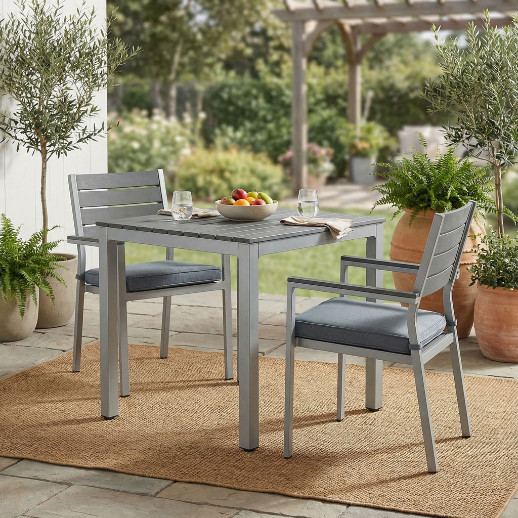Jaxon Aluminum Outdoor Table in Poly Resin, Silver/Slate Grey 31x31