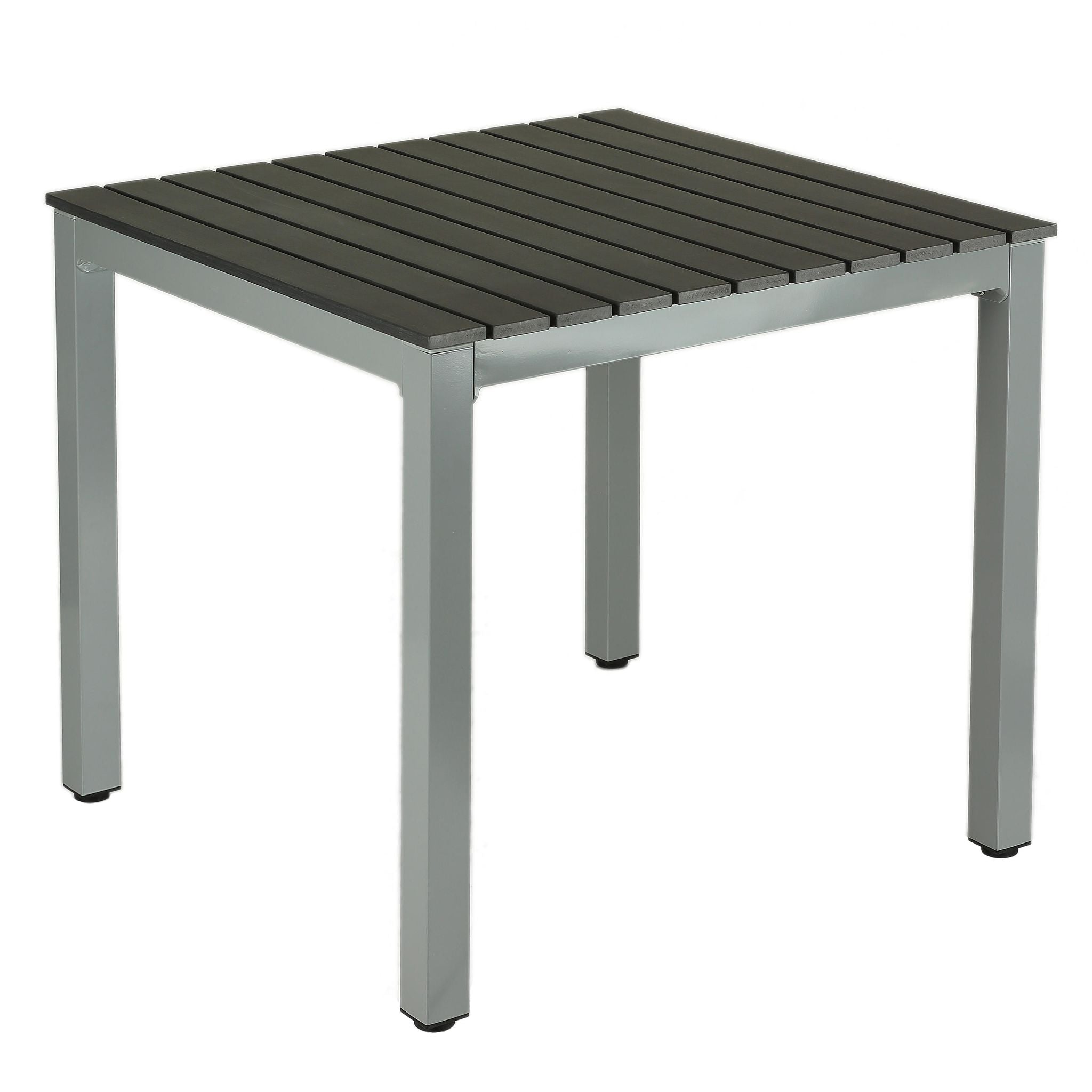 Jaxon Aluminum Outdoor Table in Poly Resin, Silver/Slate Grey 31x31
