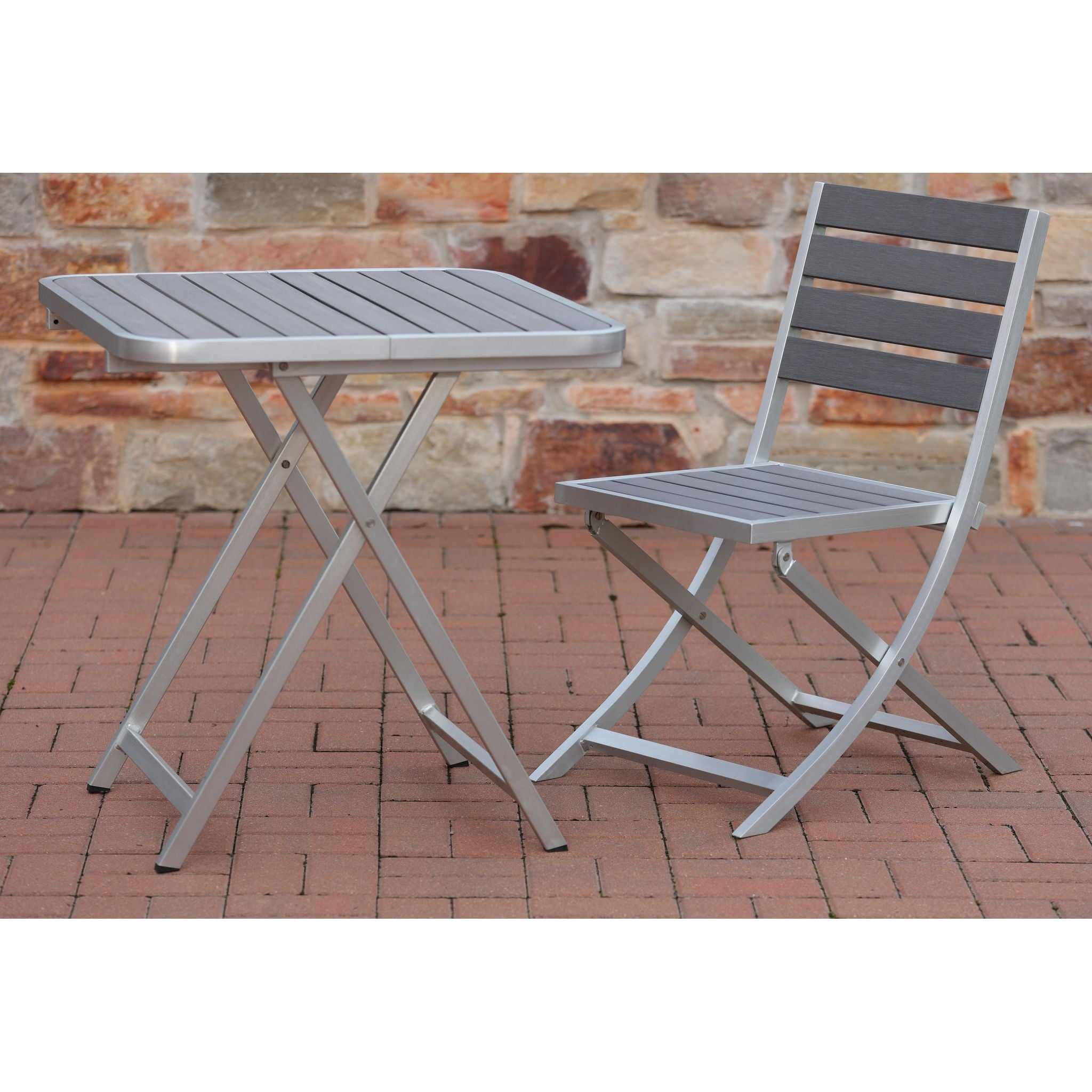 Maxwell Aluminum Outdoor Square Folding Table, Brushed Aluminum / Slate Grey 28" Square