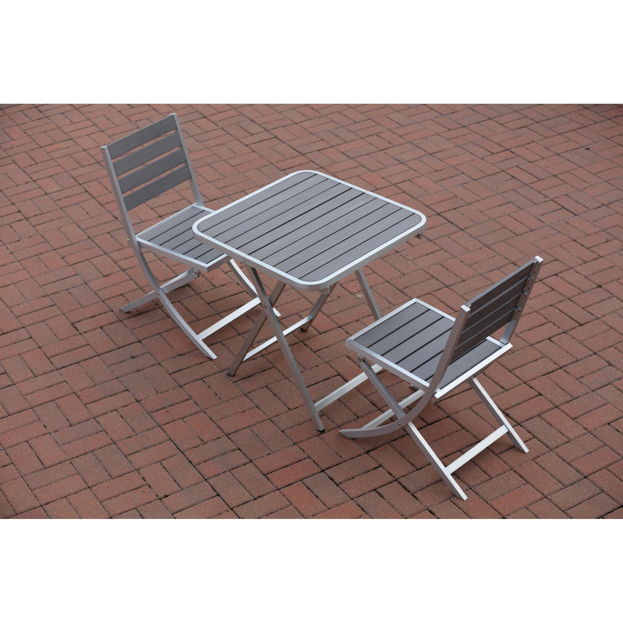Maxwell Aluminum Outdoor Square Folding Table, Brushed Aluminum / Slate Grey 28" Square