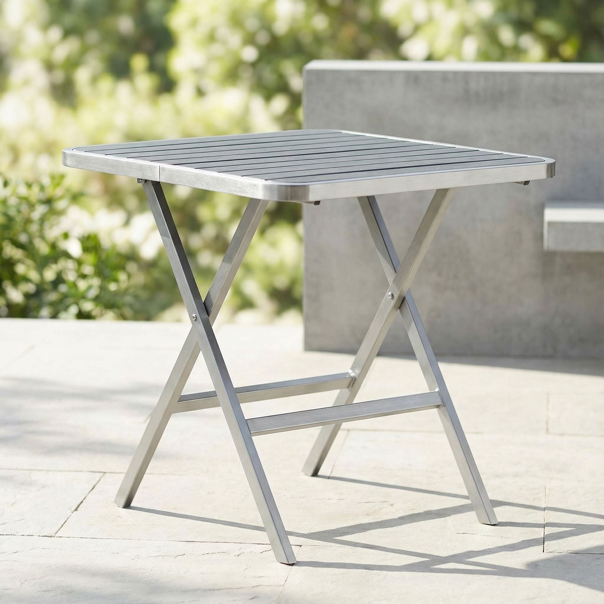 Maxwell Aluminum Outdoor Square Folding Table, Brushed Aluminum / Slate Grey 28" Square