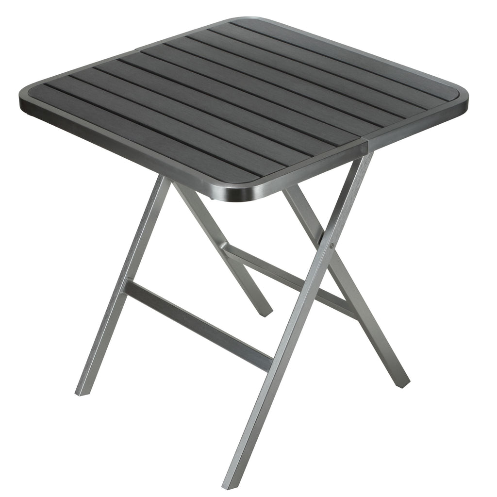 Maxwell Aluminum Outdoor Square Folding Table, Brushed Aluminum / Slate Grey 28" Square