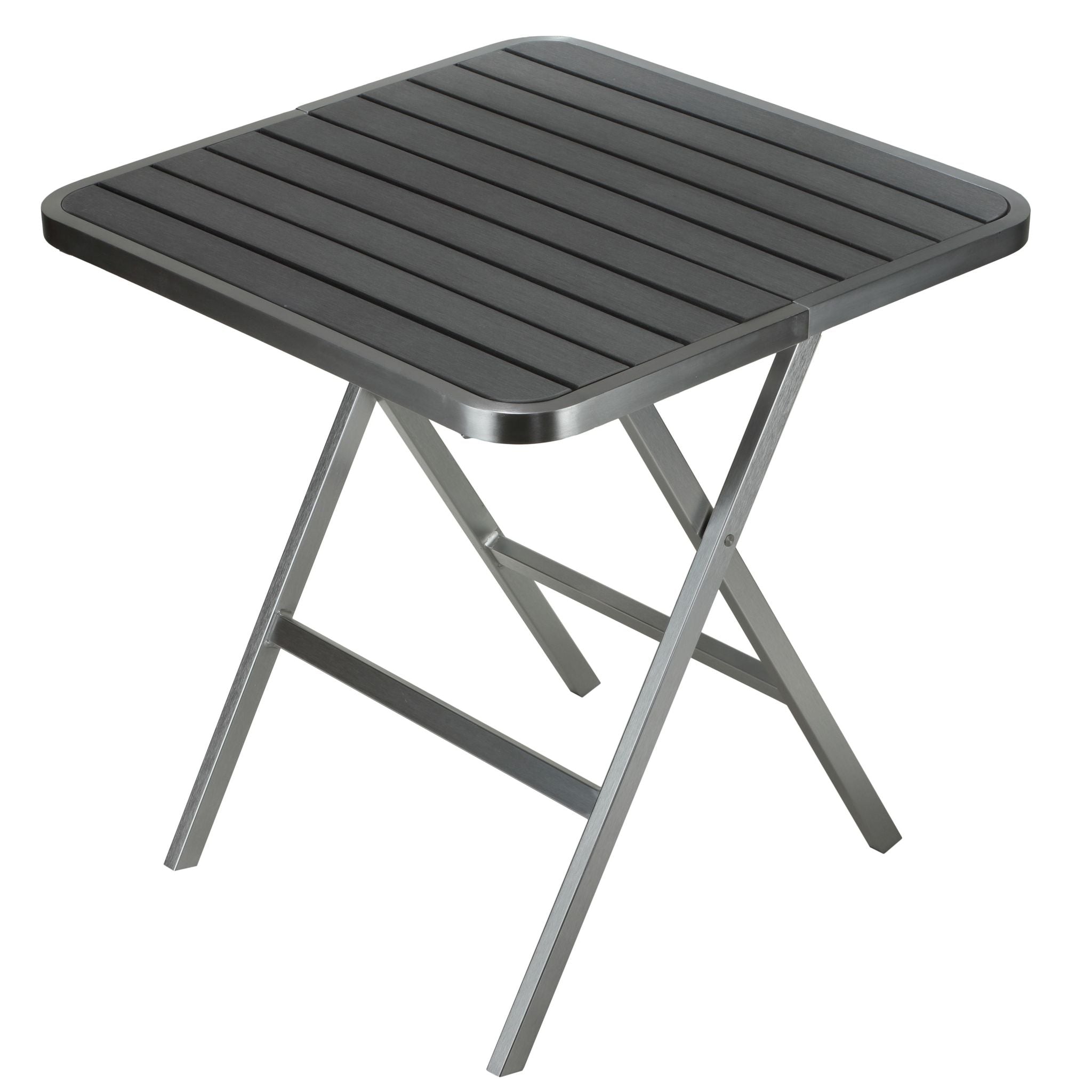Maxwell Aluminum Outdoor Square Folding Table, Brushed Aluminum / Slate Grey 28" Square