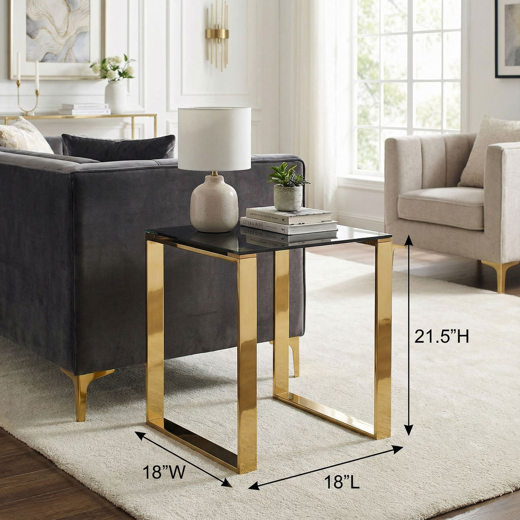 Remini End Table, Gold Metal and Black Glass