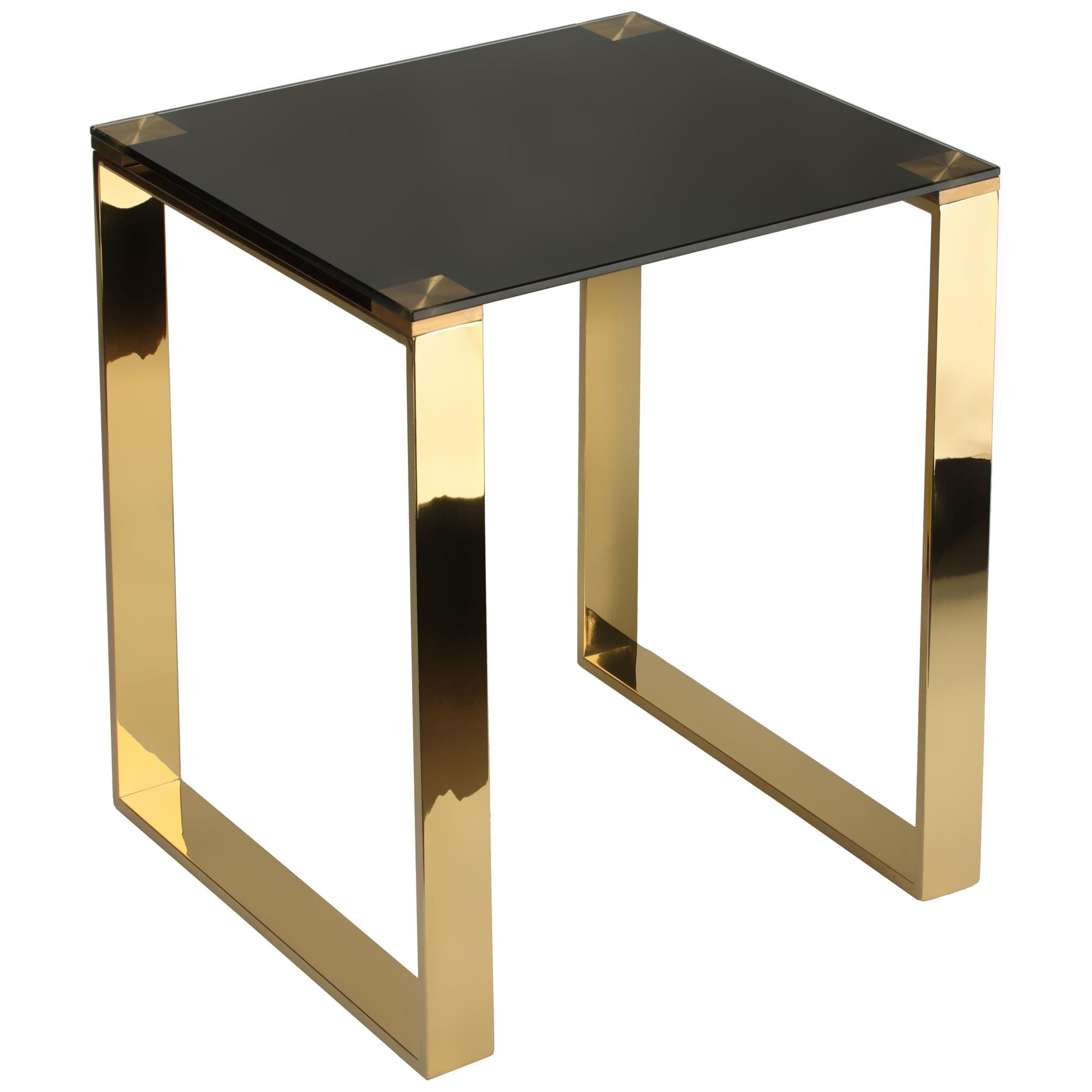Remini End Table, Gold Metal and Black Glass