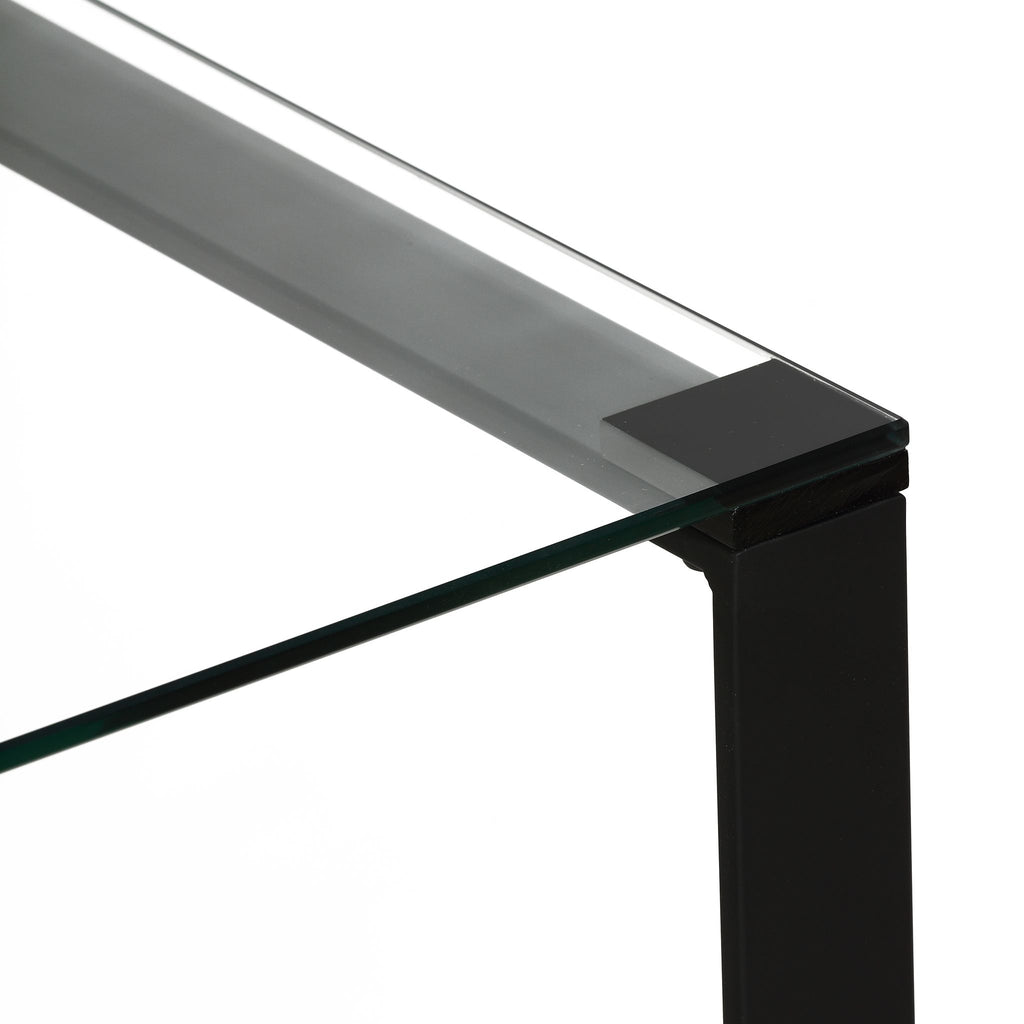 Gega Contemporary Glass End Table in Matte Black, Clear Glass