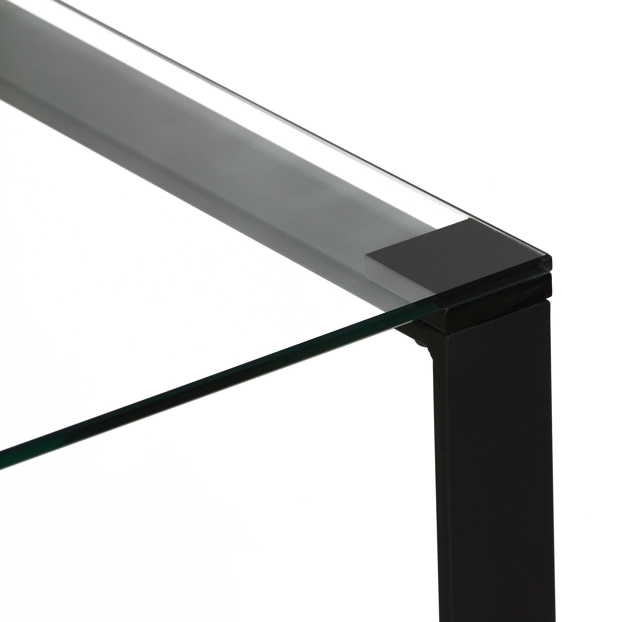 Gega Contemporary Glass End Table in Matte Black, Clear Glass