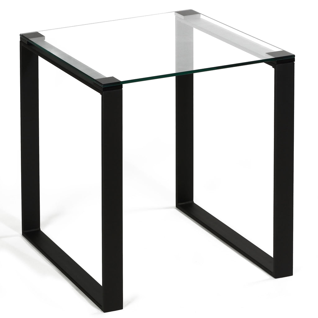 Gega Contemporary Glass End Table in Matte Black, Clear Glass