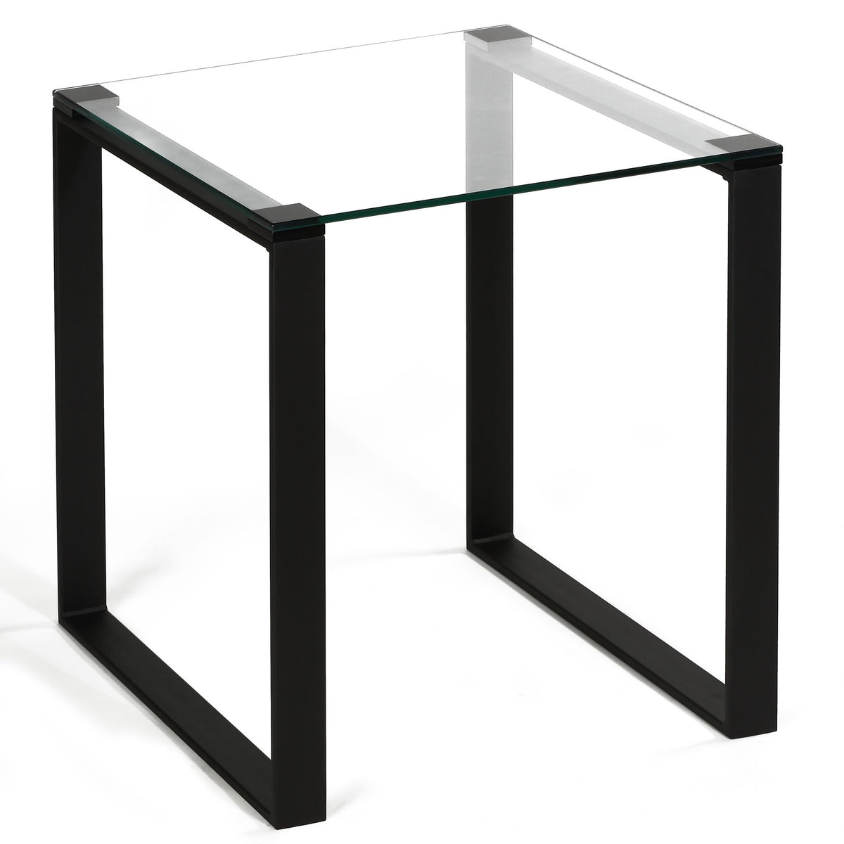 Gega Contemporary Glass End Table in Matte Black, Clear Glass