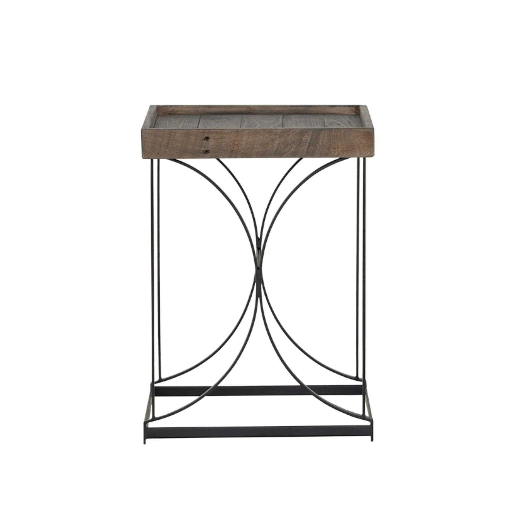 Luxe End Table in Reclaimed Wood and Black Steel, Distressed Brown