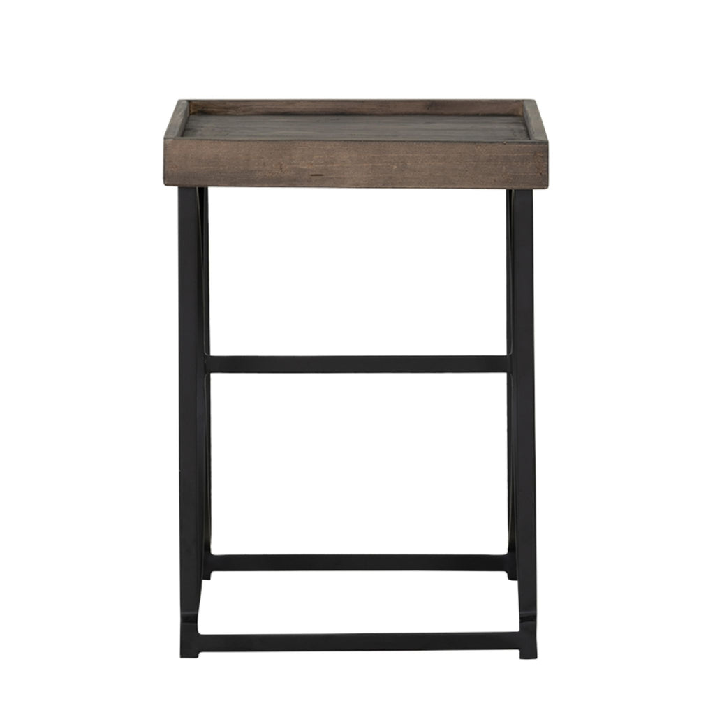 Luxe End Table in Reclaimed Wood and Black Steel, Distressed Brown